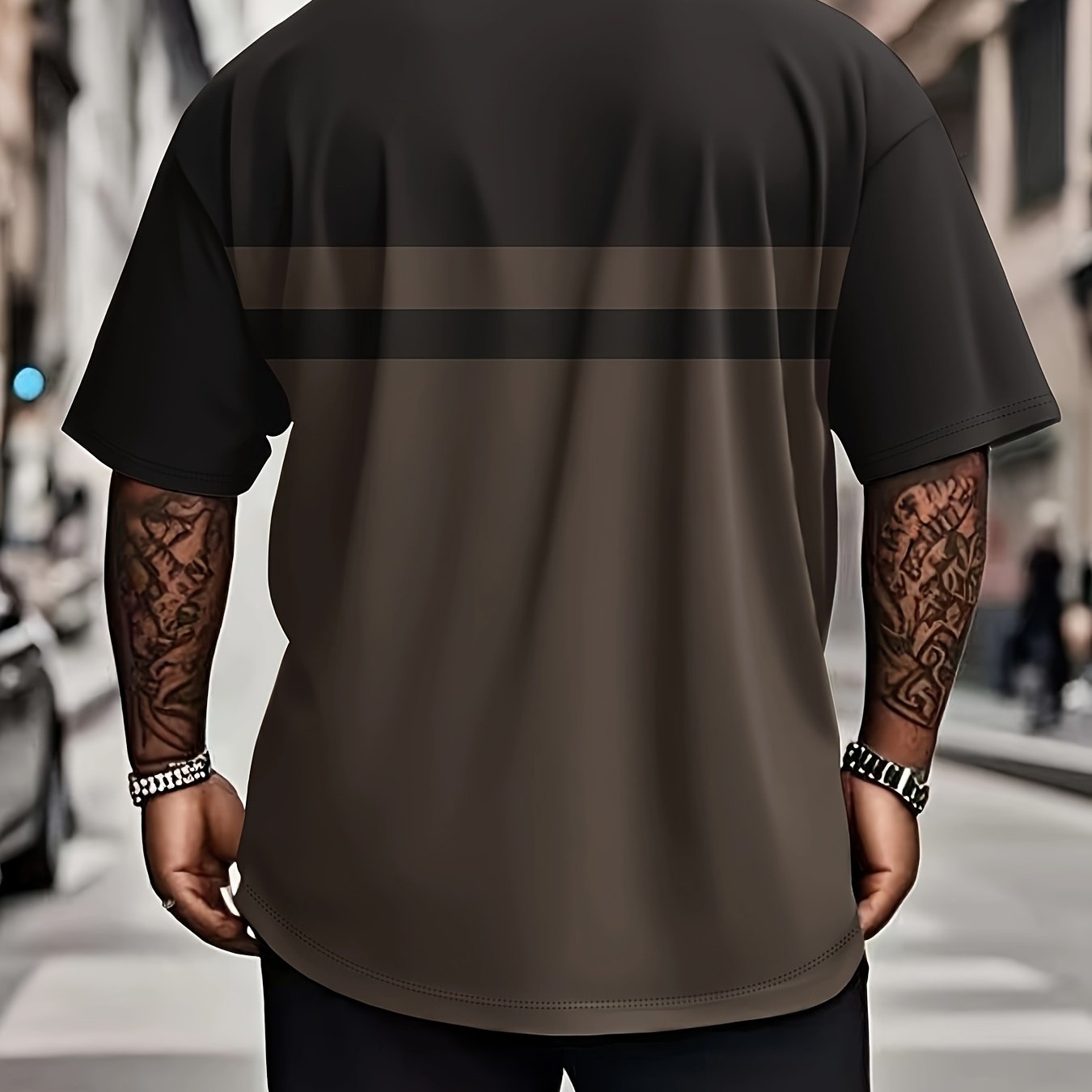 Image of Men's Plus Size T-shirt, Striped Crew Neck T-shirt - Lightweight Comfortable Polyester Fabric | Casual Sports, Machine Washable, Loose And Comfortable, A Summer Essential
