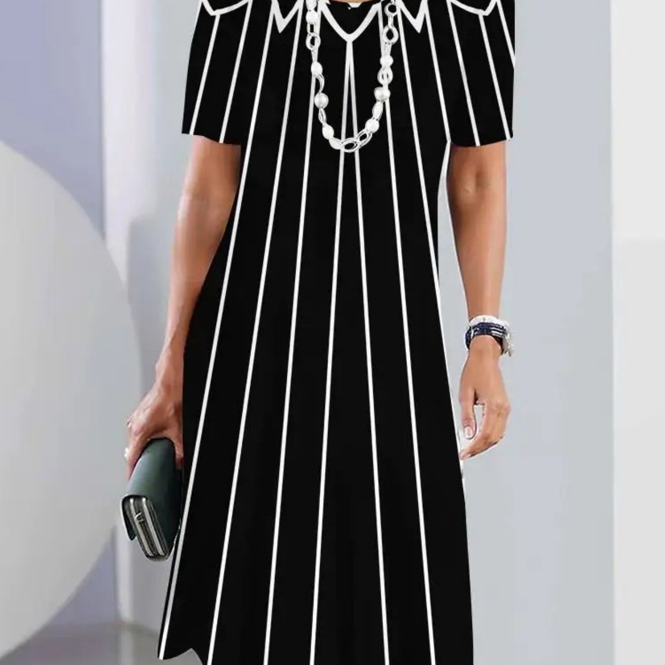 Plus Size, Women's Short-sleeve A-line Dress With Full-body Print - Casual Round Neck Short Dress, Machine Washable Polyester Dress For Beach, Office, Party - Wearable Outfits