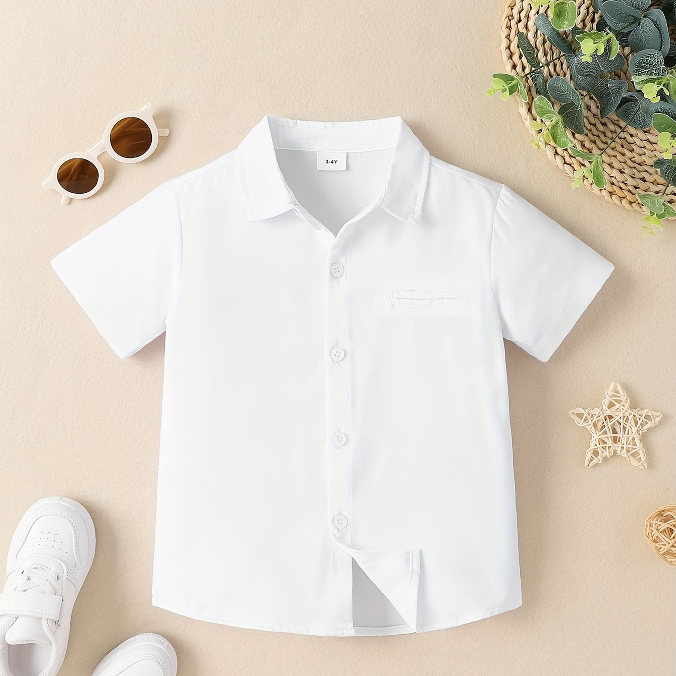 Fashion Shirt Casual Short Sleeve Button Solid Color Top Spring Summer Outdoor Shirt Boys' Clothing Suitable For Valentine's Day, Back-to-, Parties, Valentine's Day Gifts For Kids, Back-to-