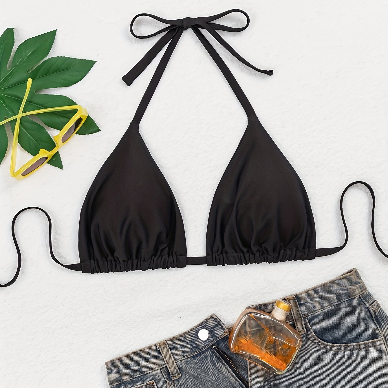 E-shop Modischer Bikini, nur Oberteil, einfarbig schwarz