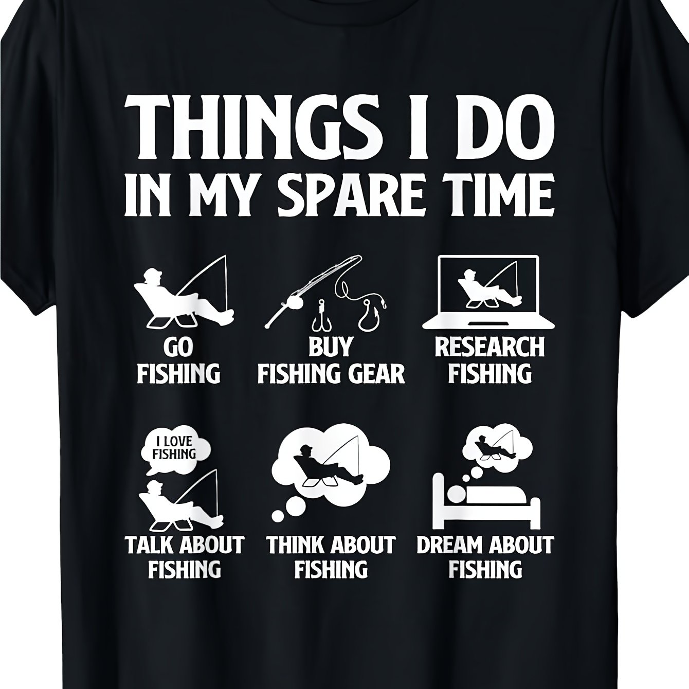 TEMU T-shirt de pêche décontracté pour homme - Manches courtes, col ras du cou avec imprimé "Je pêche pendant mon ", non adapté pour de pêche et les