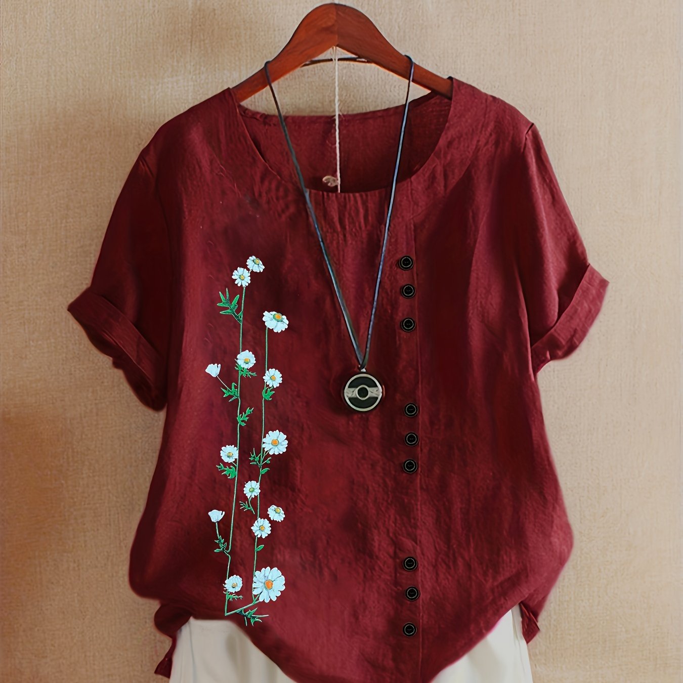 Plus Size - Plus Size - New Plus-size Casual Loose-fitting Printed Short-sleeve Pullover Shirt, Women's Clothing [additions Not Included, No Additions]