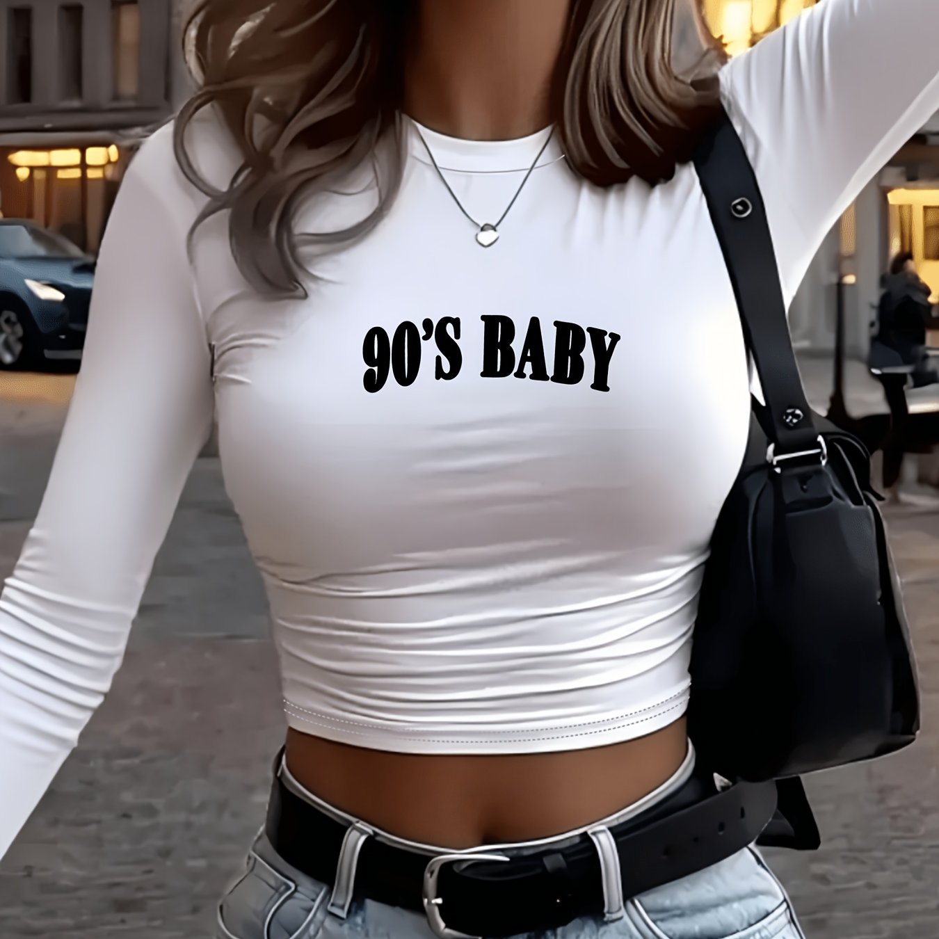TEMU 9o's 90s Vintage Women's Y2k Spicy Slim Fit Long Sleeve T-shirt, Classic Versatile Style, Fashionable And Simple, For Daily Casual Streetwear,