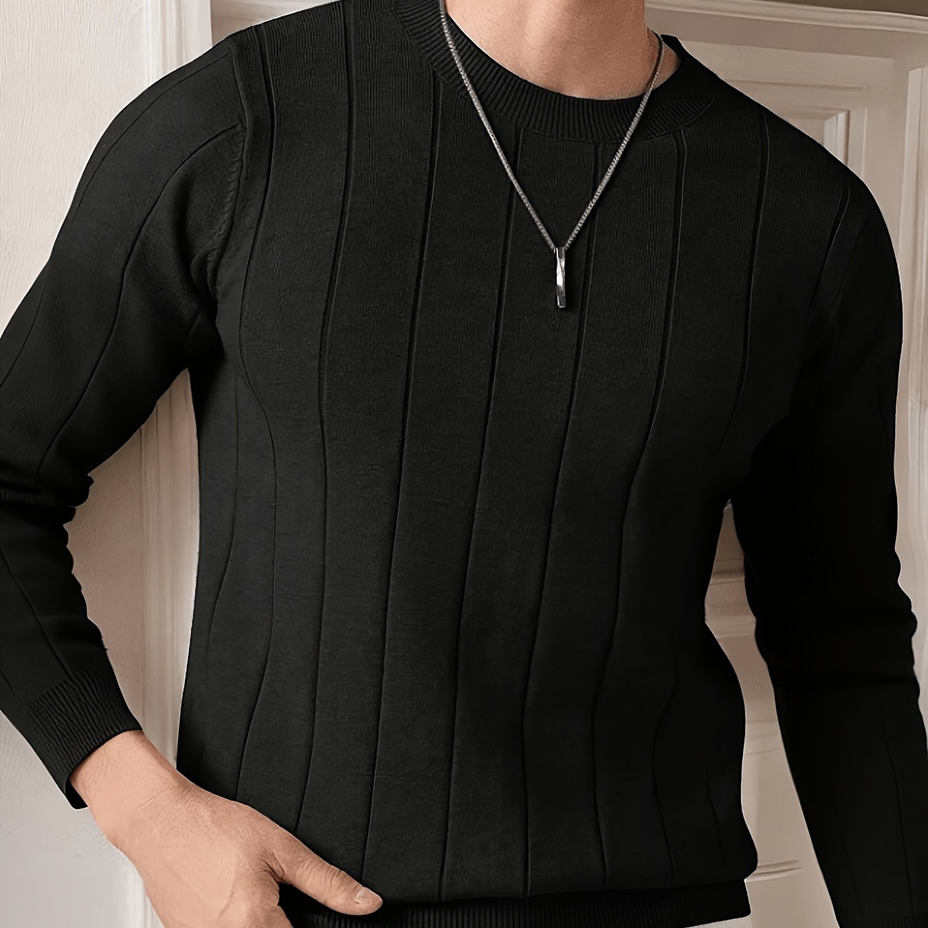 TEMU Haut Tricoté pour Homme, Pull Décontracté , Col Rond, et Tendance, Idéal pour