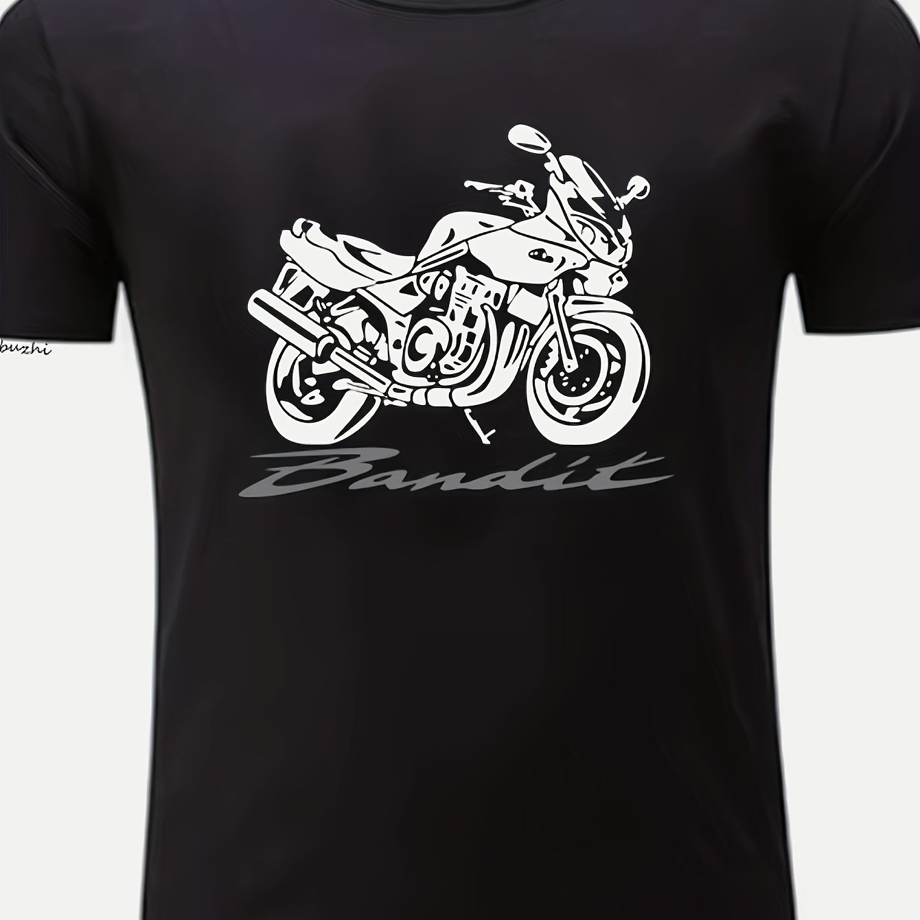 Image of Men's Motorcycle 600 1200 Graphic T-shirt - Black With White Motorcycle Design, Breathable Short Sleeve Round Neck Casual & Gym Tee For Motorcycle Enthusiasts