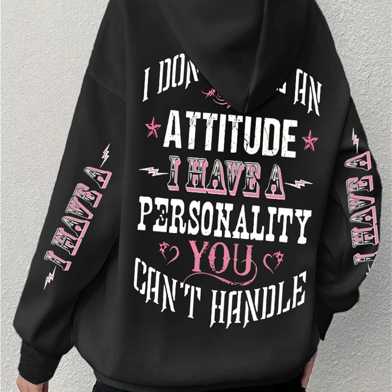 TEMU Plus Size - [hot Item Extension] Hooded Sweatshirt Long Sleeve Letter Plus Size Hooded Sweatshirt