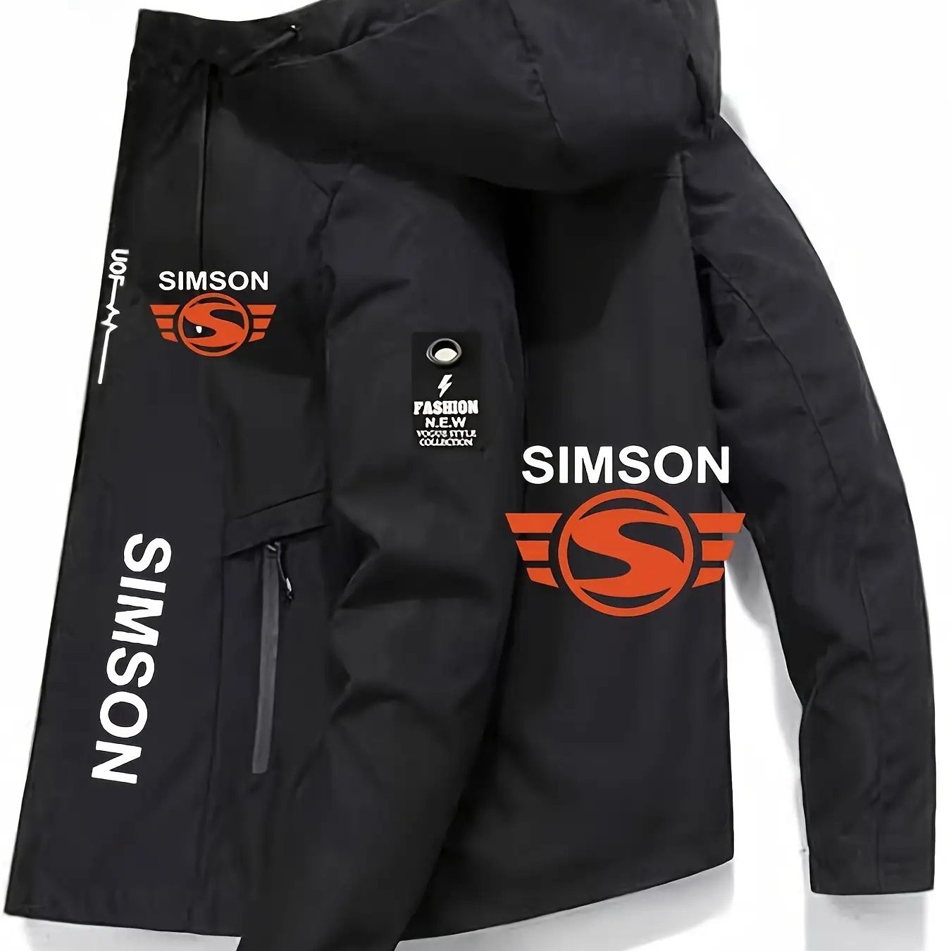 E-shop Herrenmode Hochwertige Logo Kapuzenjacke, mit Innen- und Außentaschen, Leichte Winddichte Jacke mit Reißverschluss, 100% Material,