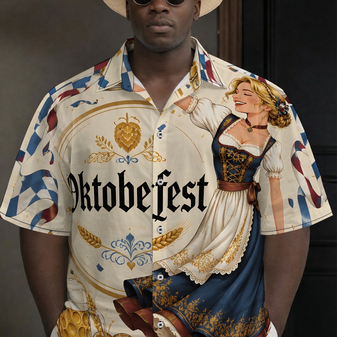 TEMU Oktoberfest Dirndl Dance Beer Festival Men's Plus Size Casual Printed Short Sleeve Shirt, Comfortable And Breathable, Casual, Beach Style,