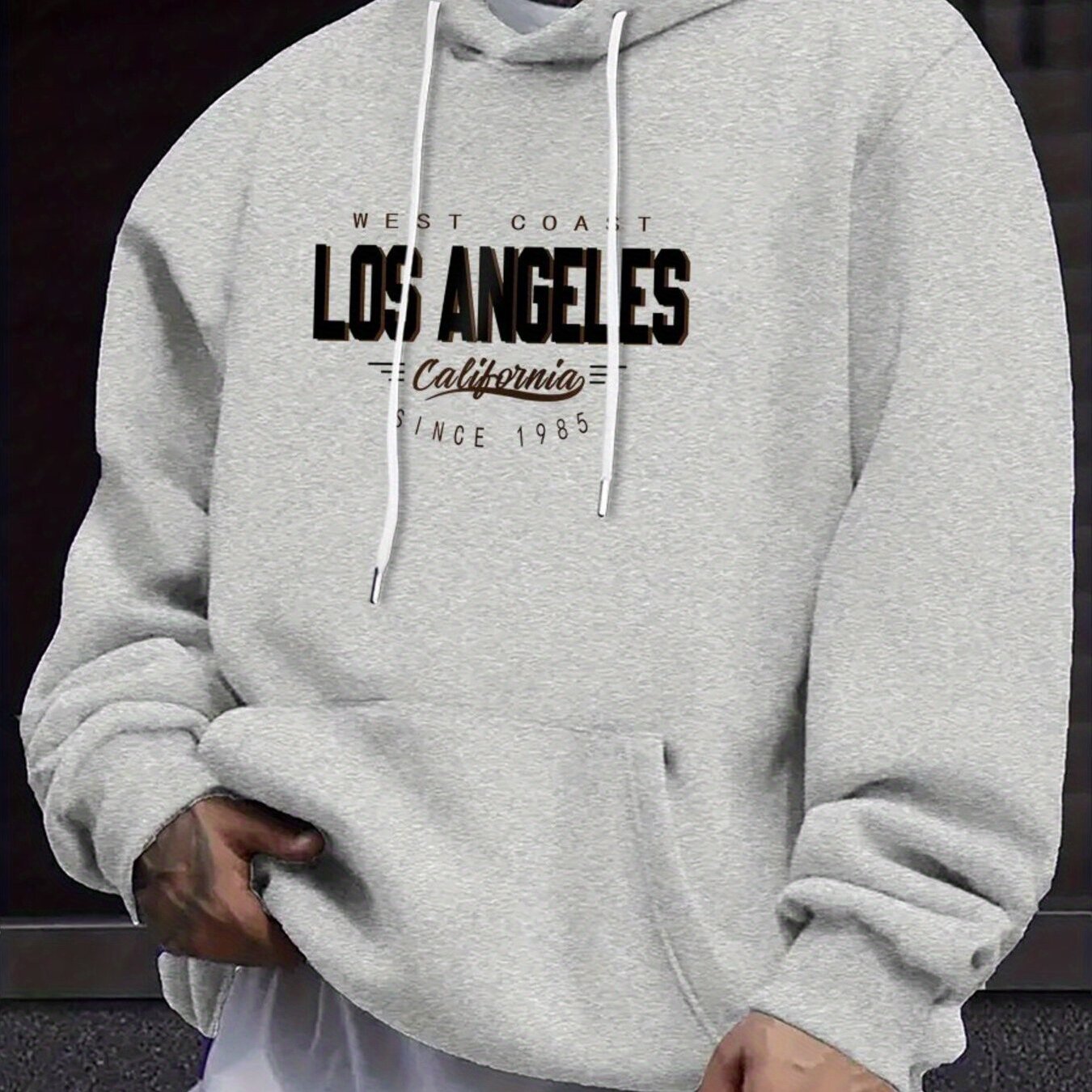 TEMU Los Angeles Print, Men's Casual And Cozy Hoodies, Trendy Long Sleeve Hooded Sweatshirt, Casual Versatile Top For Autumn Winter, Plus Size