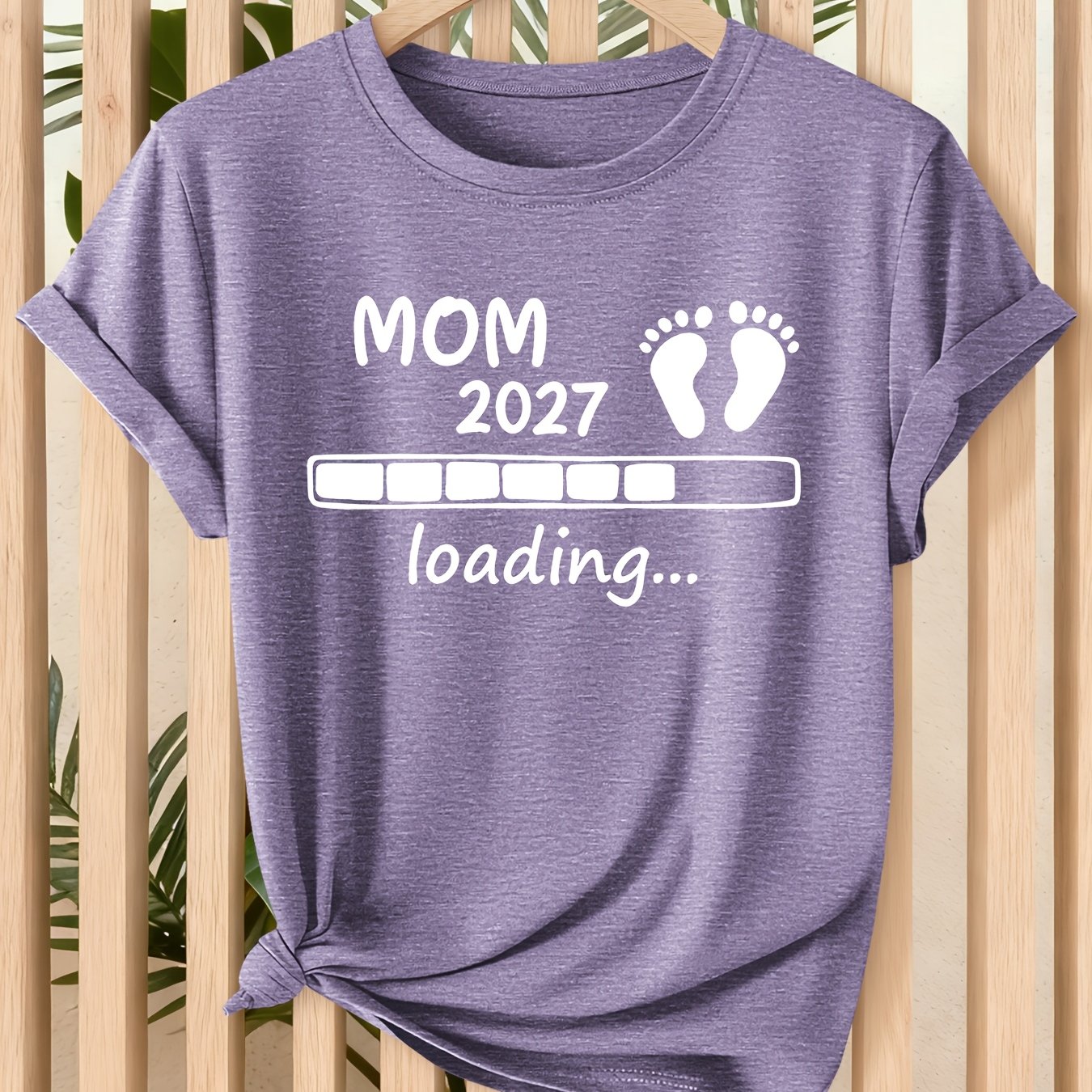 TEMU Mom 2027 Little Footprint Maternity Women's T-shirt Future Mom Print Spring Summer Daily Casual Top Elegant Women's Athletic Style Trendy All-