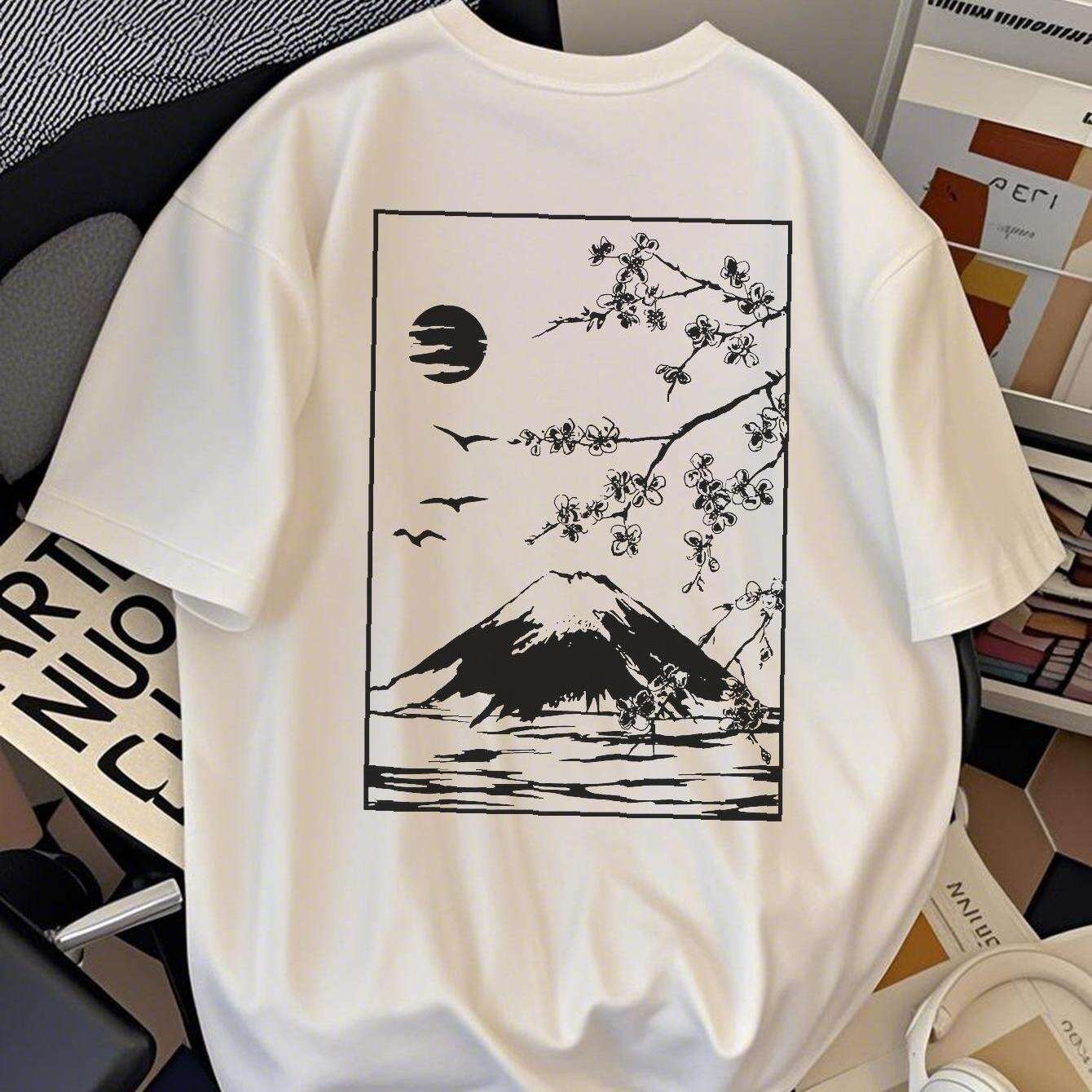 Image of Mountain Graphic Men's Oversize T-shirt Casual Short Sleeve Crew Neck Tee Pure Men's Clothing Summer Harajuku Tops Y2k