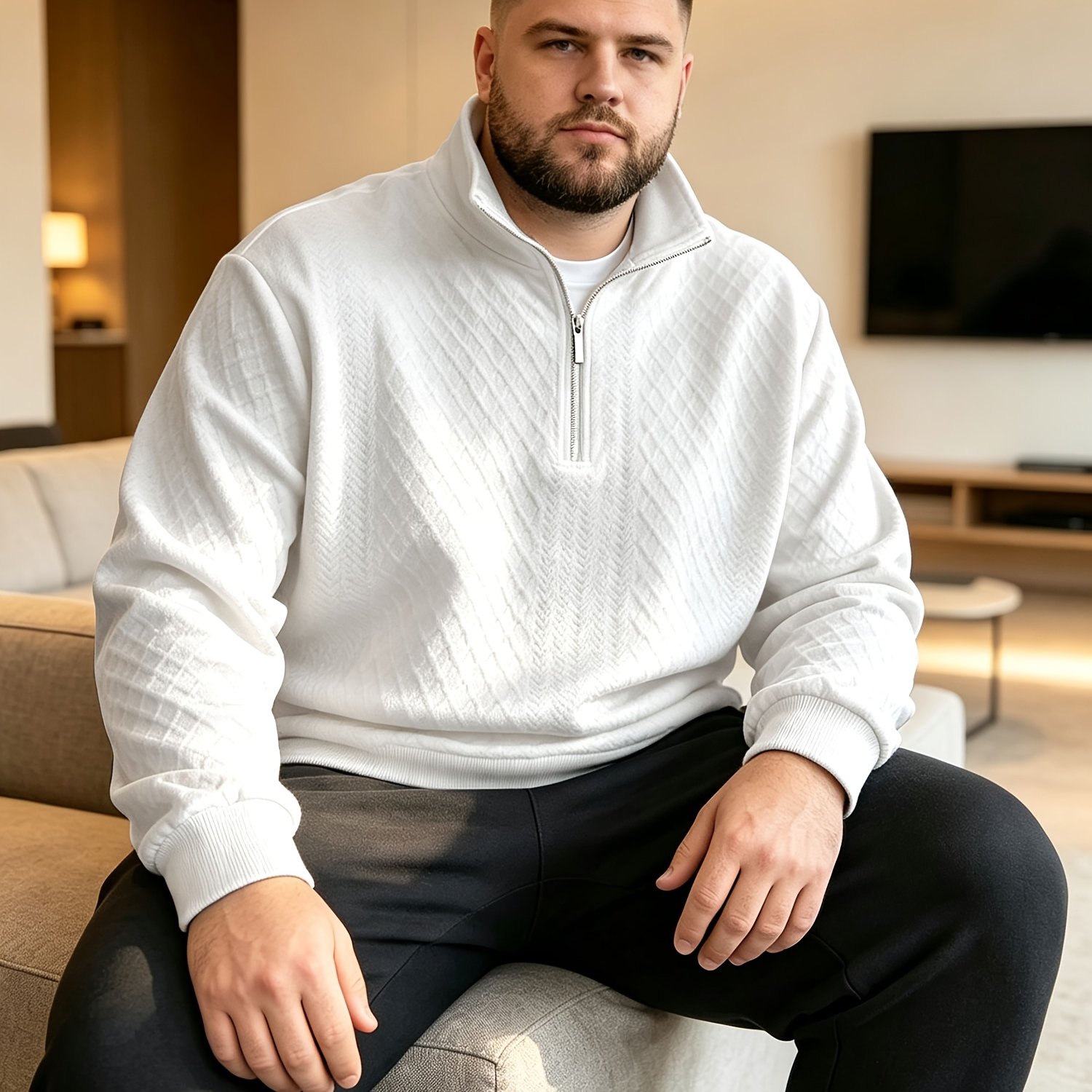 TEMU Plus Size Men's Clothing, 1pc Men's Plus Size Long Sleeve Pullover, Fashion Stand Collar Half-zip Jacket, Regular Casual Autumn/winter Top, Plus