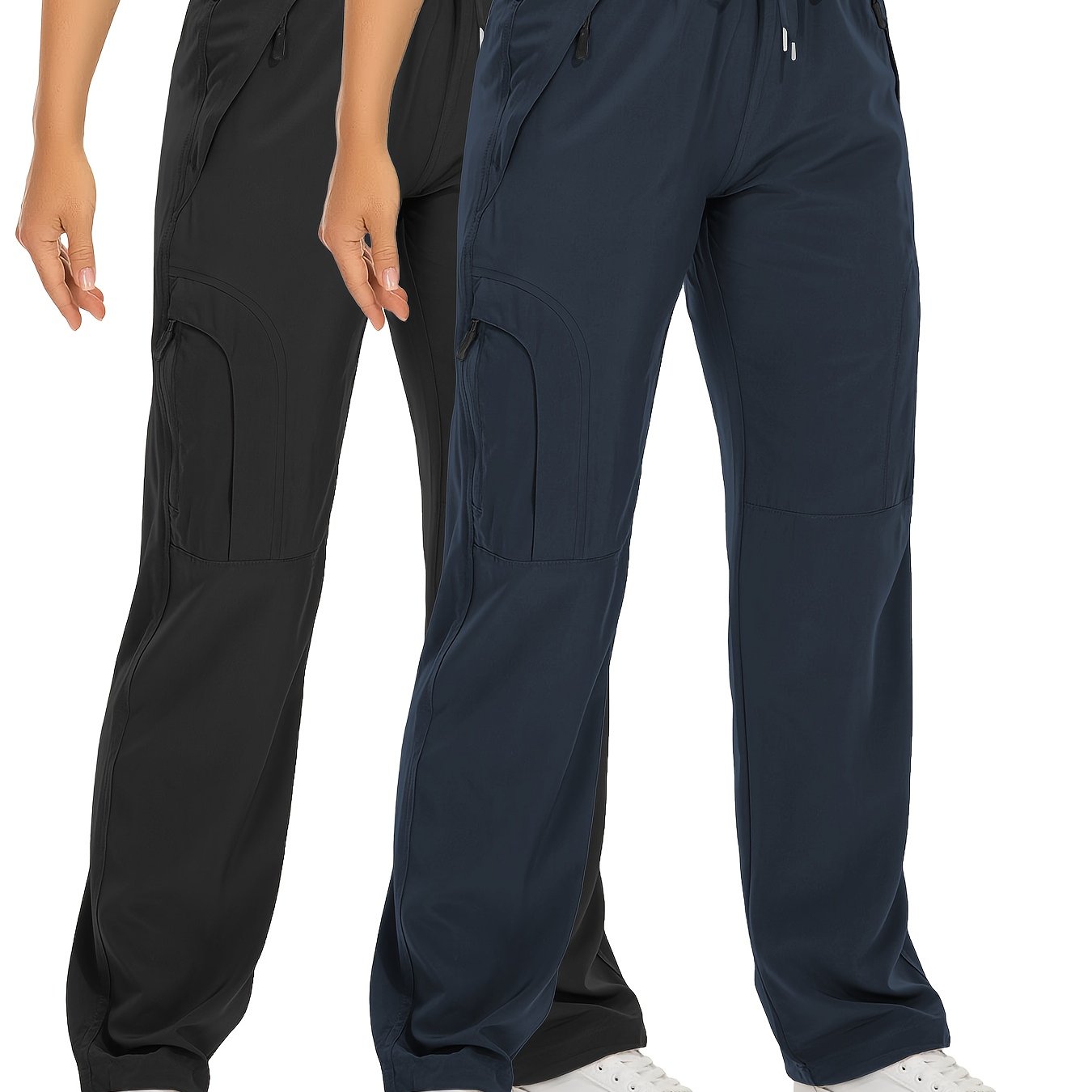 TEMU 2-pack Women's Quick- Breathable Sweat-wicking Outdoor Long Pants With Zipper Pockets For Autumn Hiking