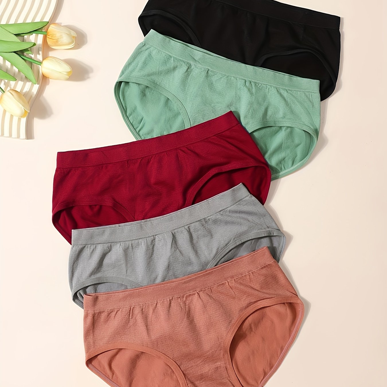 TEMU 5pcs Women's Comfortable Traceless Fabric Soft Triangle Panties