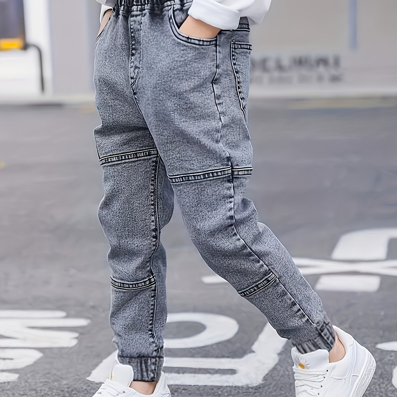 Boys' Simple Ribbed Cuff Jeans