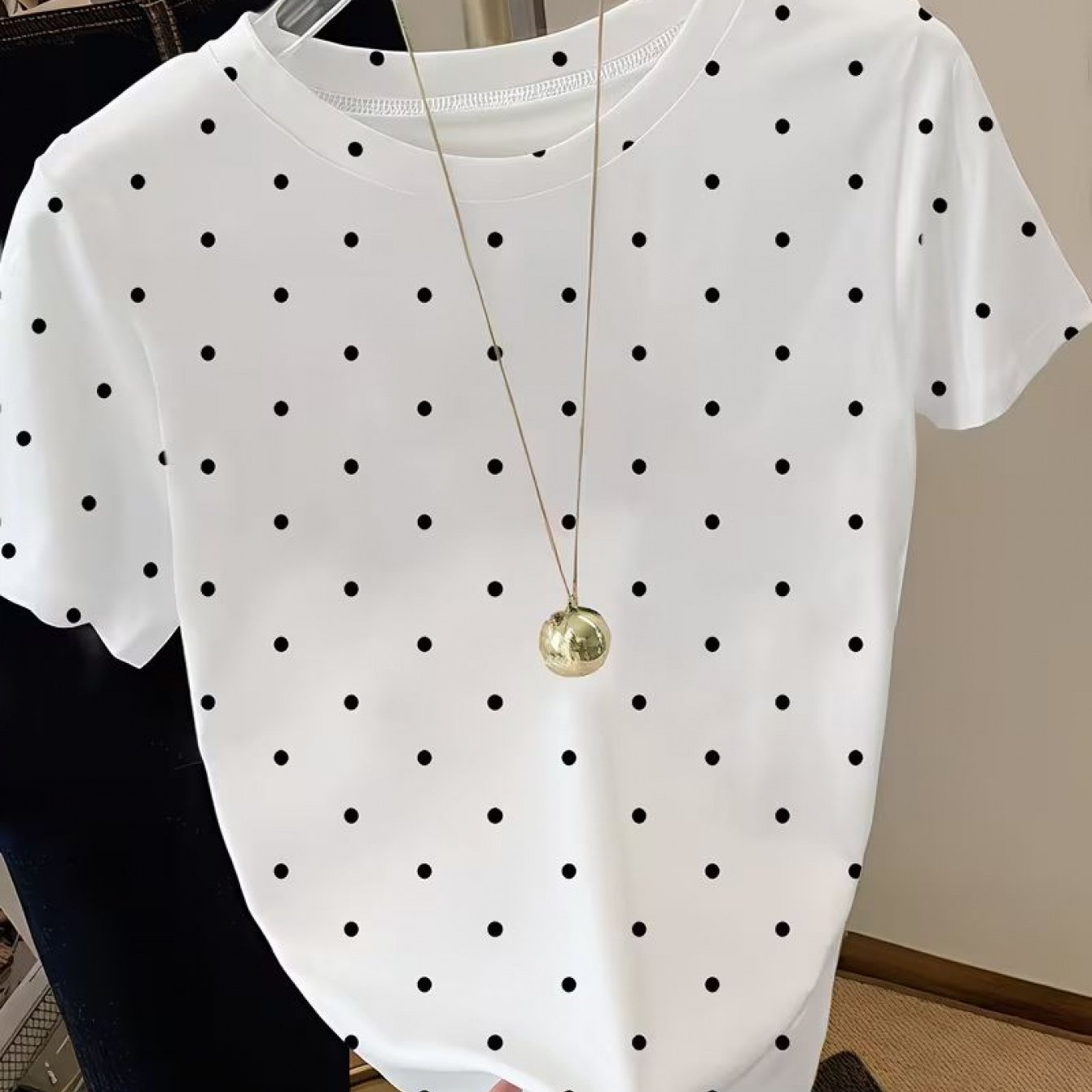 TEMU Women's Polka Dot Pattern Printed Fashion Casual Athletic Round Neck Short Sleeve T-shirt