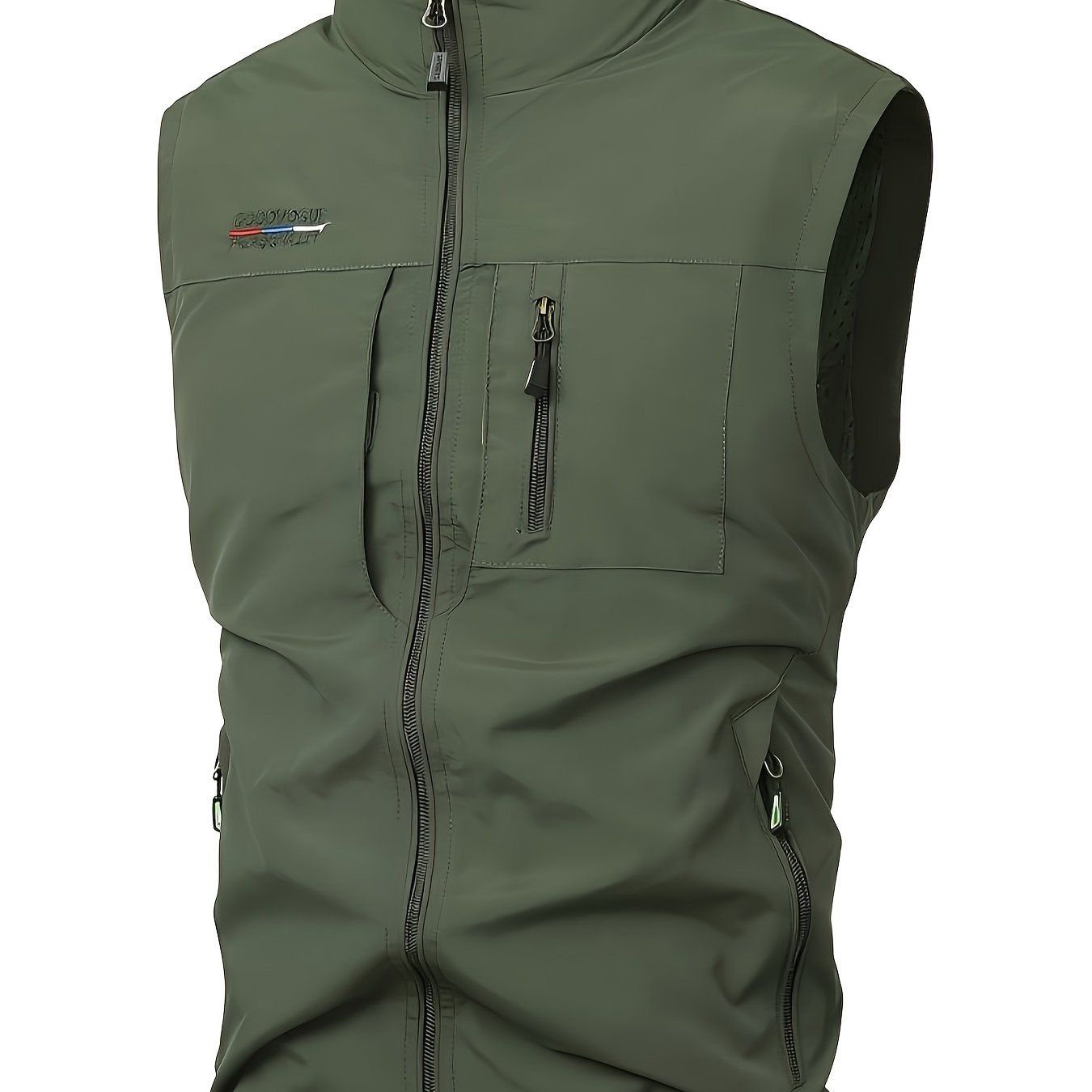 TEMU Outdoor Quick Drying Vest Men's Spring And Autumn Thin Style Multi Pocket Stand Up Collar Plus Size Vest Men's Workwear Casual Jacket, Men's