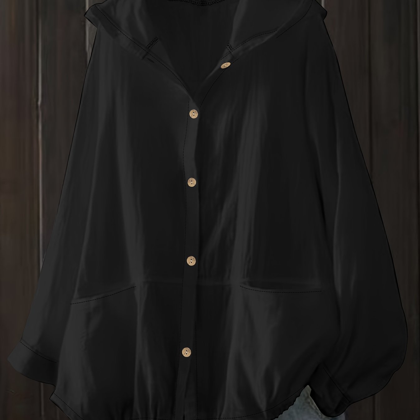 E-shop Übergröße, Übergrößen-Shirt, Lockerer Kapuzen-Strickcardigan mit Knotenknopfleiste vorne Kordelzug-Saum, Leichte Oberbekleidung für Damen