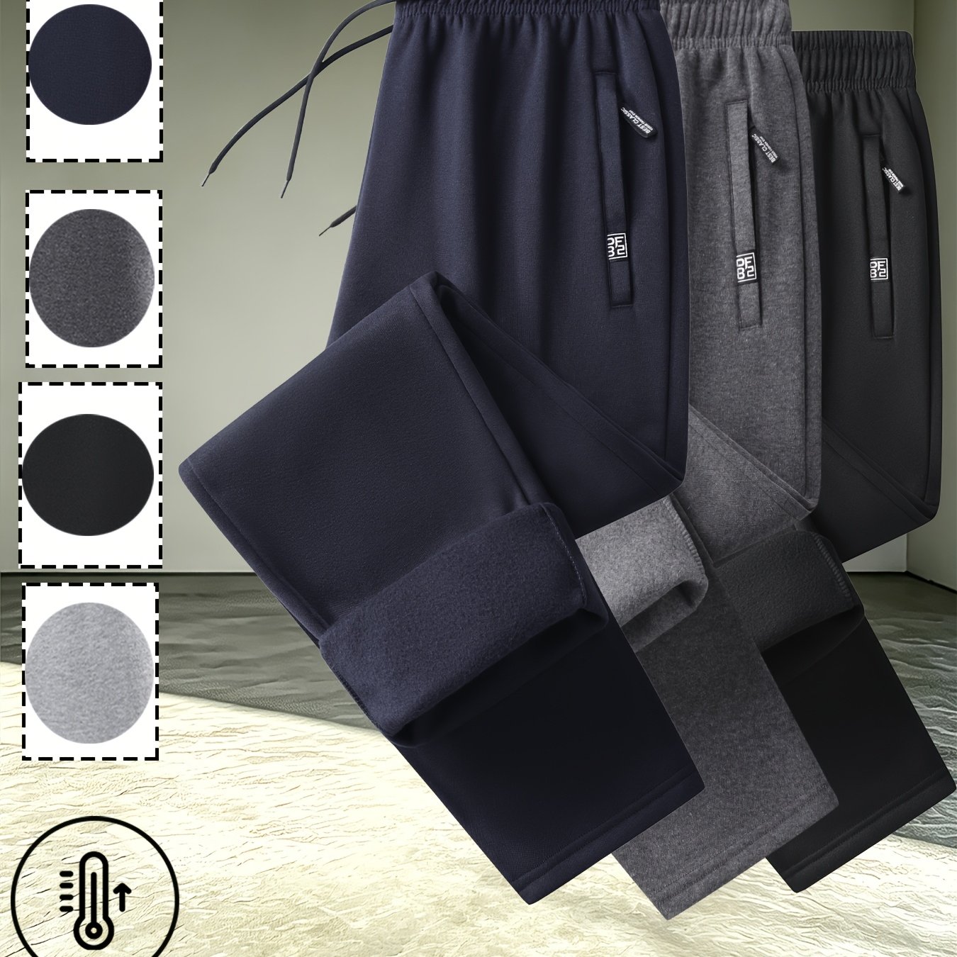 TEMU 3pcs Men's Jogger Pants With Lining For , Featuring Simple Icon , Casual Long Pants With Adjustable Drawstring Waist, Sport-casual Trousers