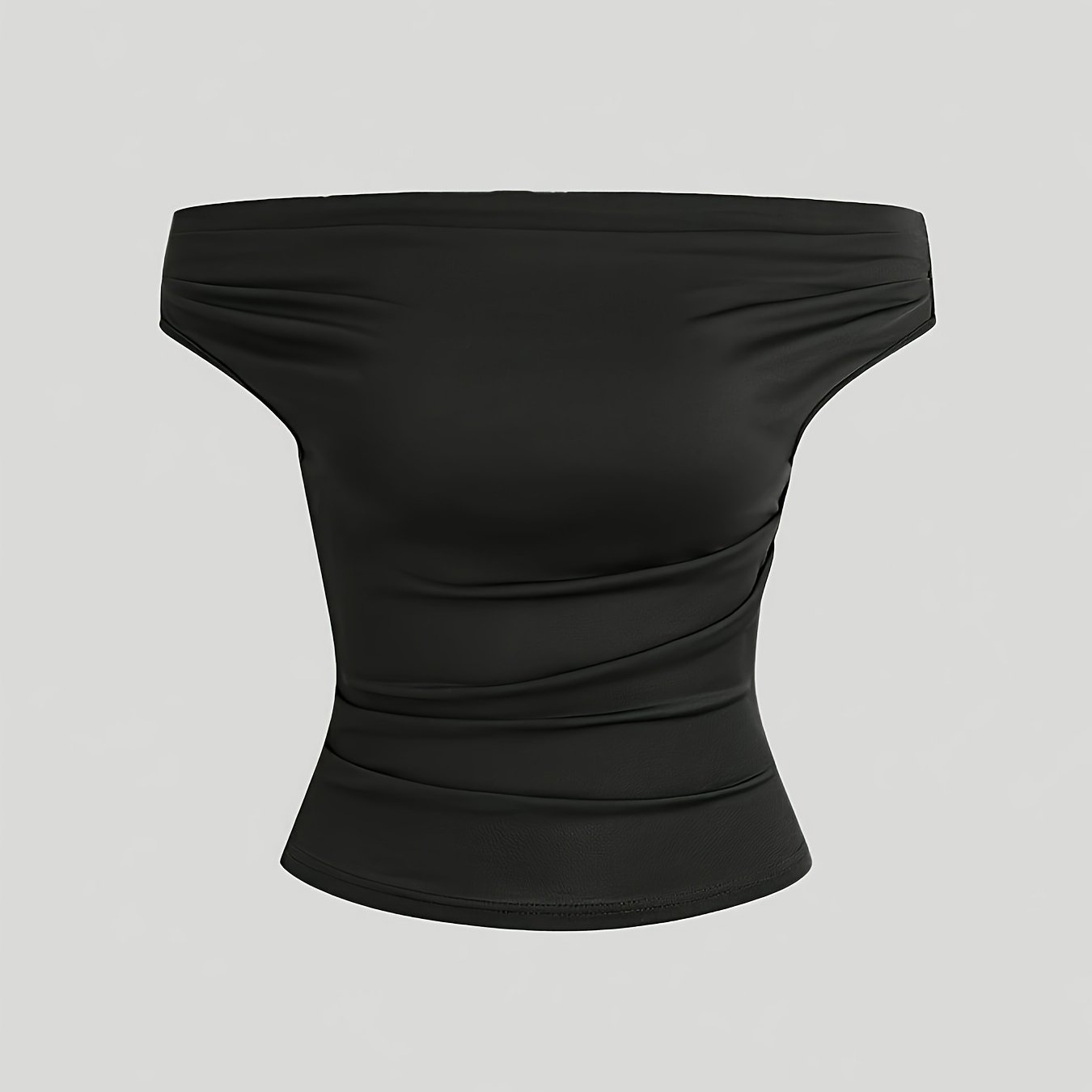 TEMU European And Sexy Women' -shoulder Top, /autumn Slim Fit Pleated Waist-cinching Off-shoulder Base Layer, Versatile For Parties, Commuting, And