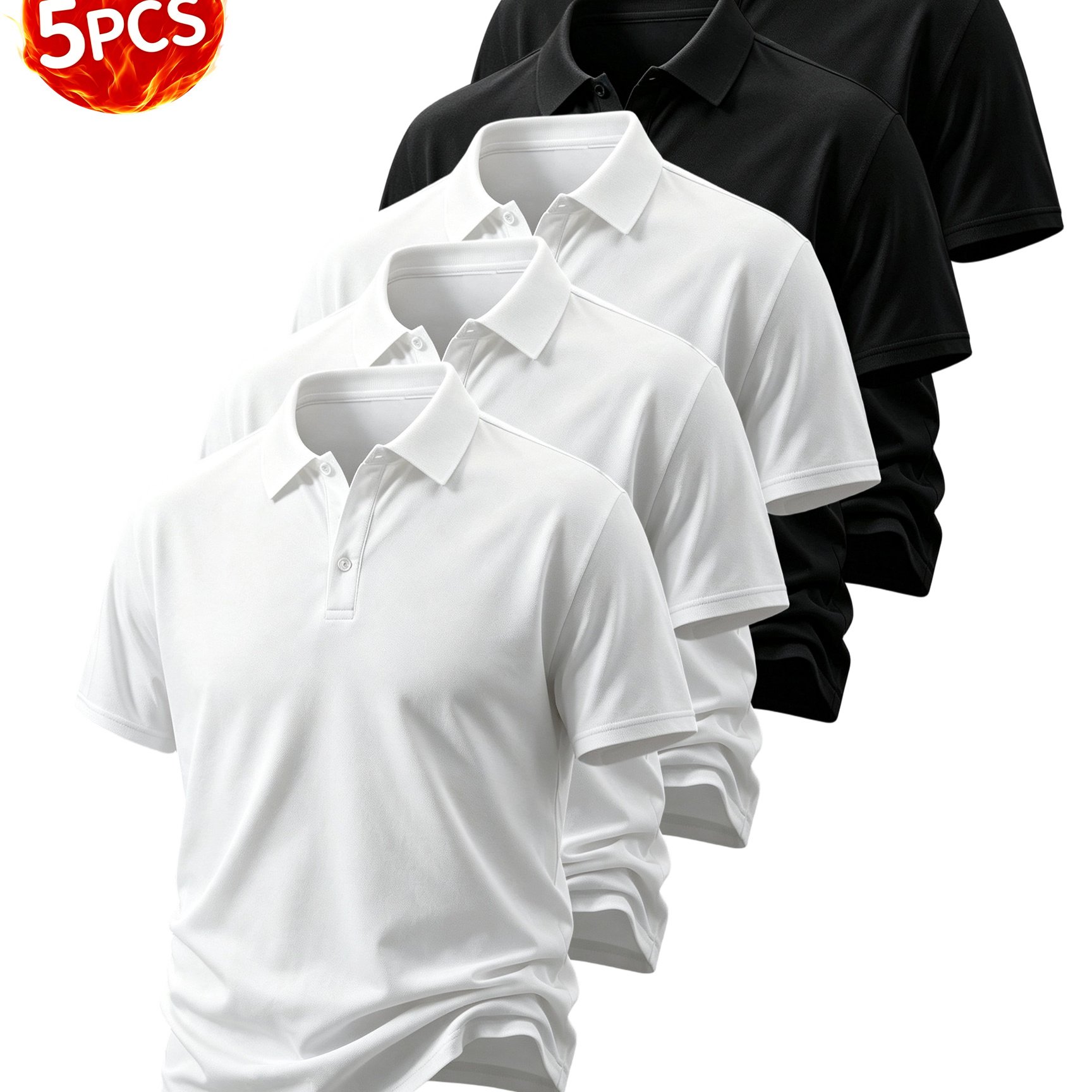 TEMU 5pcs Summer Men's Short-sleeve Shirts With Turn- Collars, Sportswear Men's Tops T-shirt, Lightweight Versatile Retro Outdoor Top, Breathable