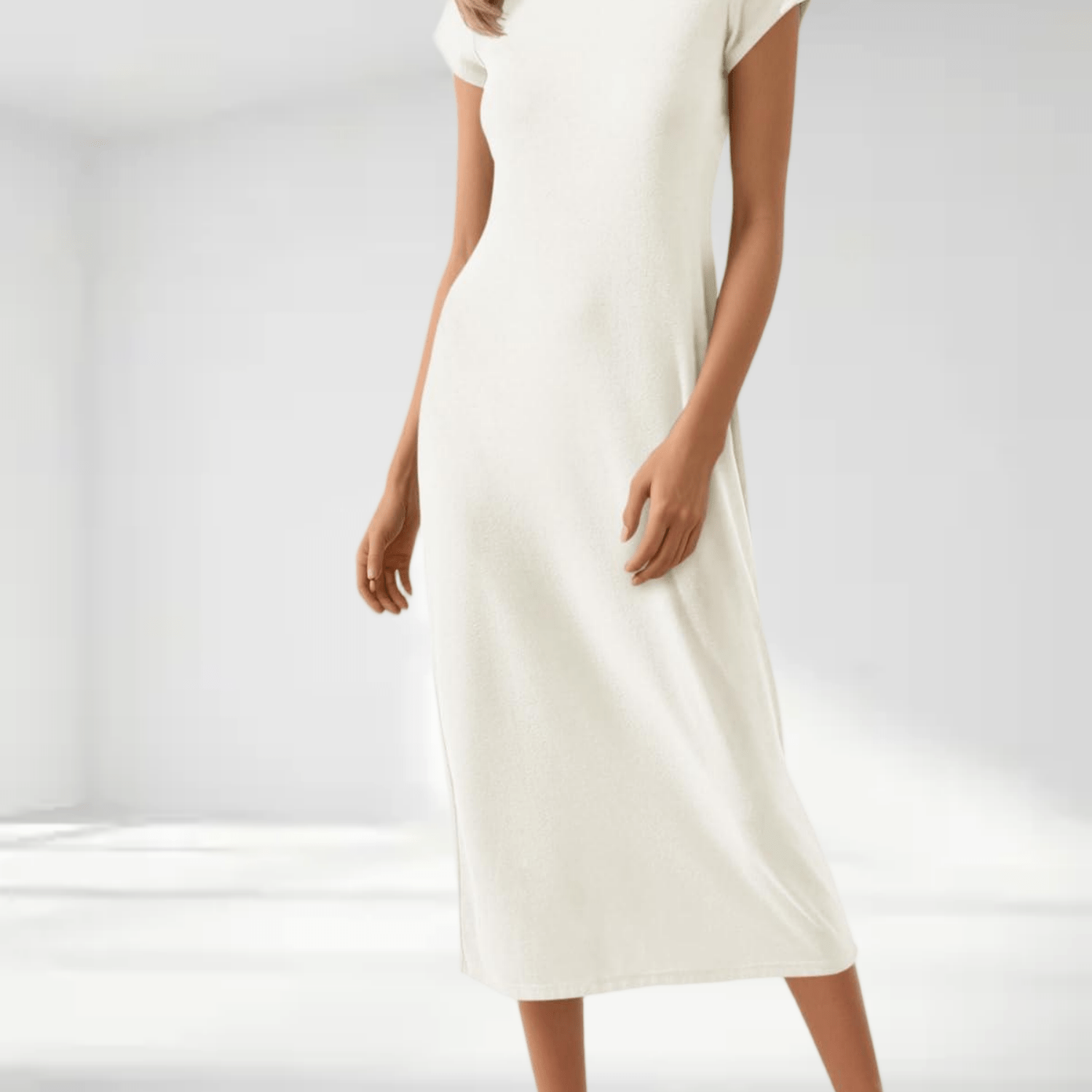 Image of Women' Solid Color Short Sleeve Midi Dress - Loose Fit T-shirt Dress With Crew Neck, Short Sleeve, Machine Washable Opaque Dress Suitable For Spring/summer, Casual Casual Attire & Layering For Blouses