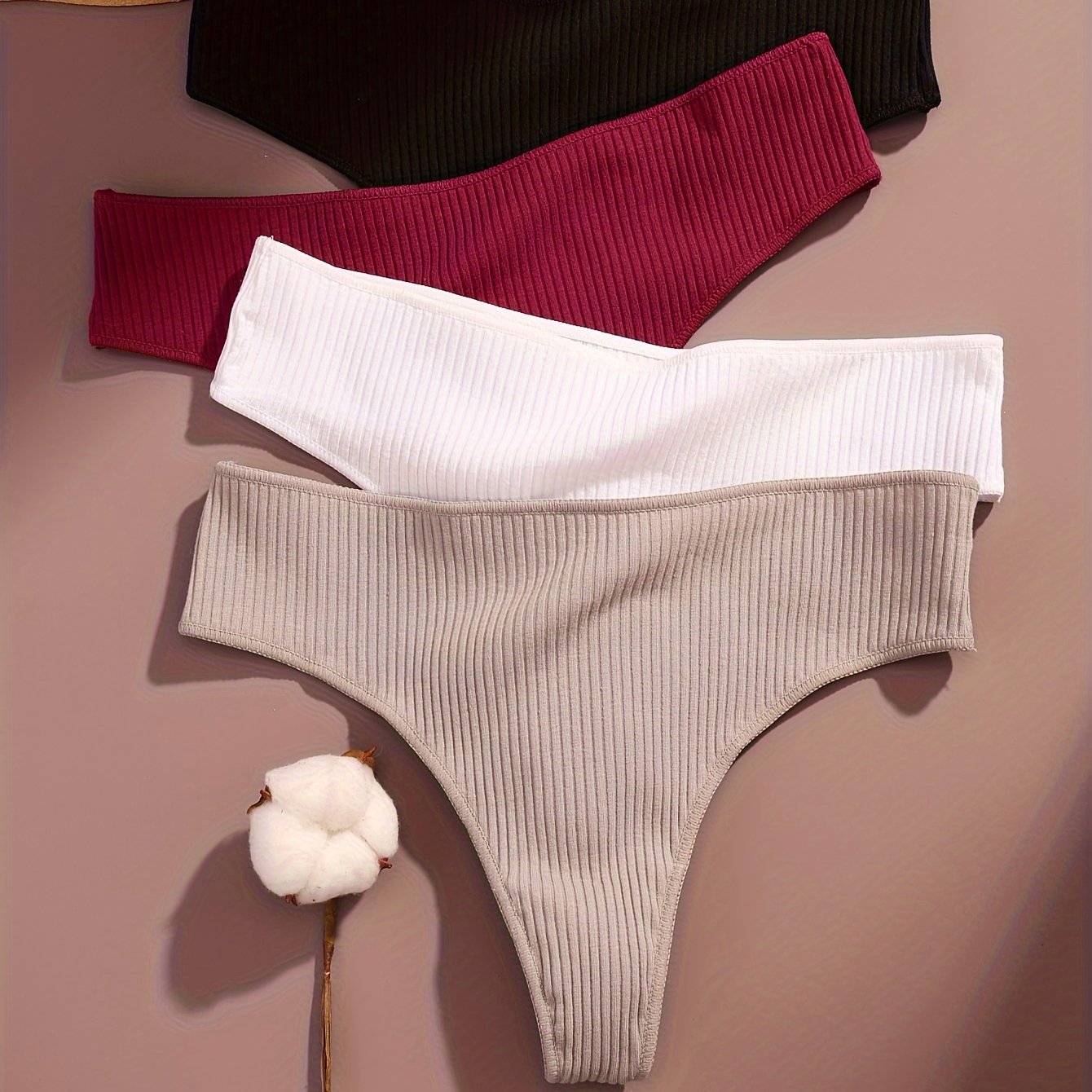 Image of 4pcs/pcs Easy Ribbed Seamless Panties Vertical Striped Trace-free Underwear Women's Autumn Winter Panties Triangle Panties
