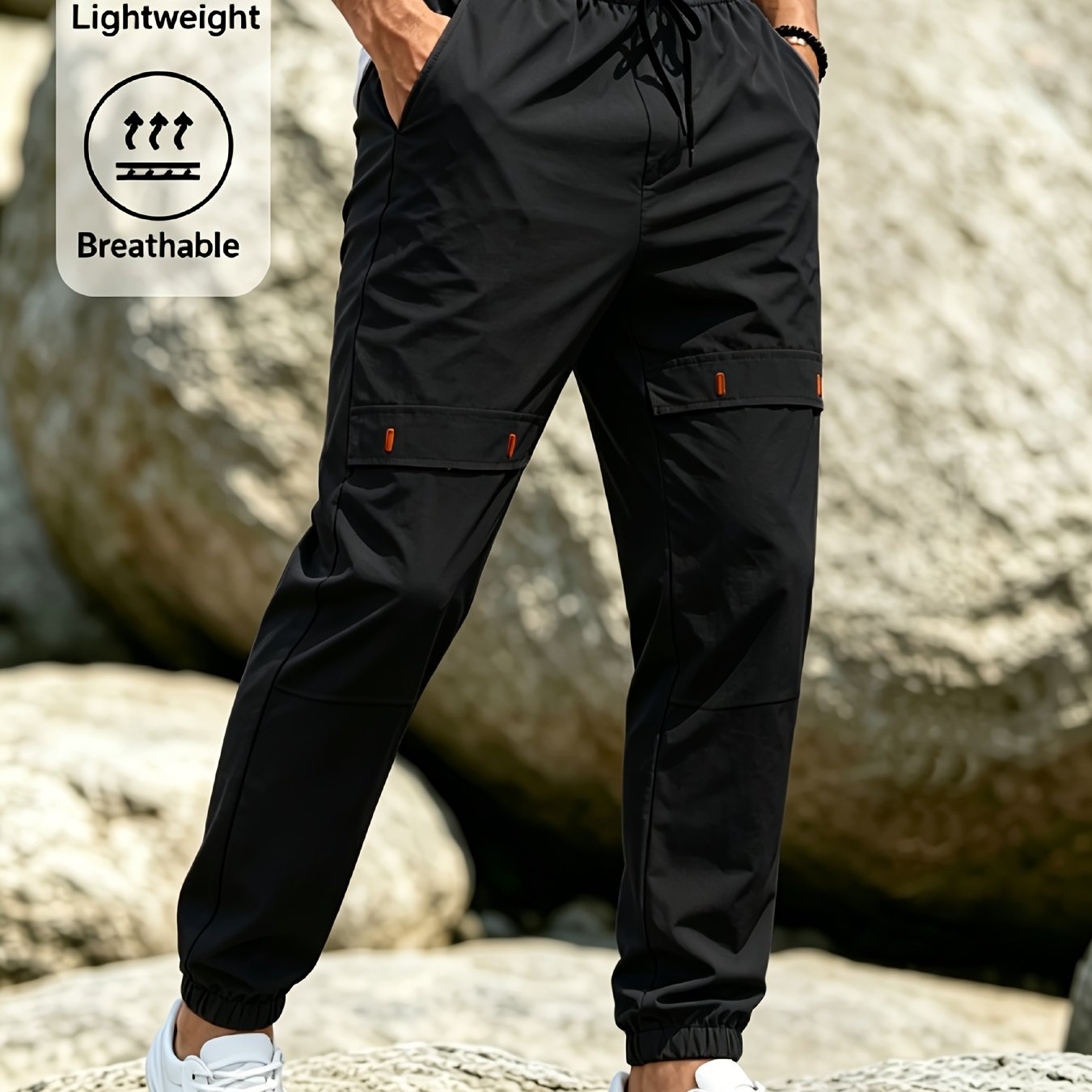 TEMU Pantalon de sport pour homme, couleur unie, séchage rapide, taille élastique, taille à la cheville, cargo décontracté, cordon de serrage