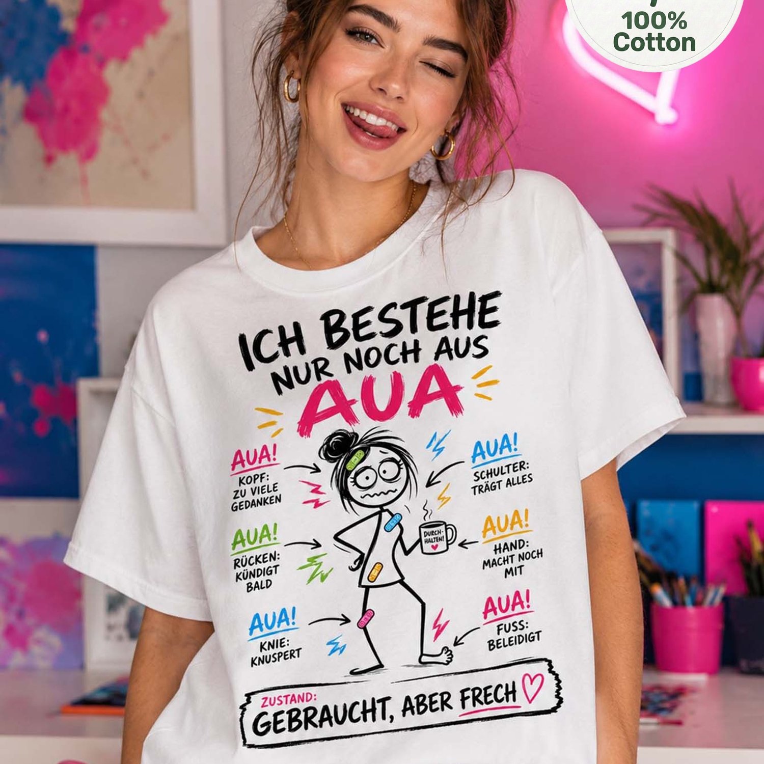Image of Women's T-shirt Plus Size I Of Aua Cartoon Graphic Women Loose T-shirt Casual Short Sleeve White Oversized Tee Daily Wear Festival Gift