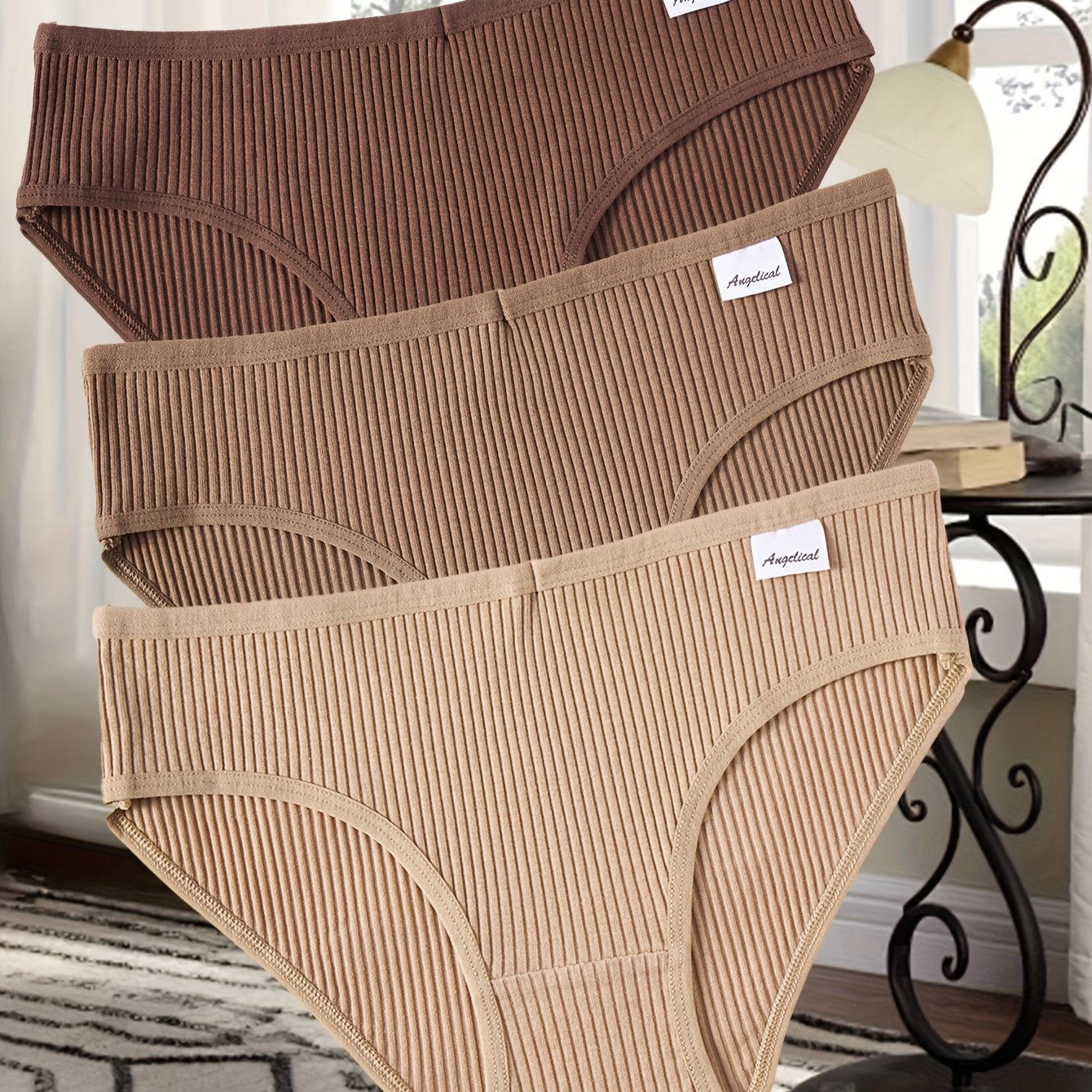 Image of 3pcs Women's Underwear, Waffle Textured Fabric, Solid Color Women' Underwear, Gradient Underwear, Comfortable Women's Casual Triangle Underwear