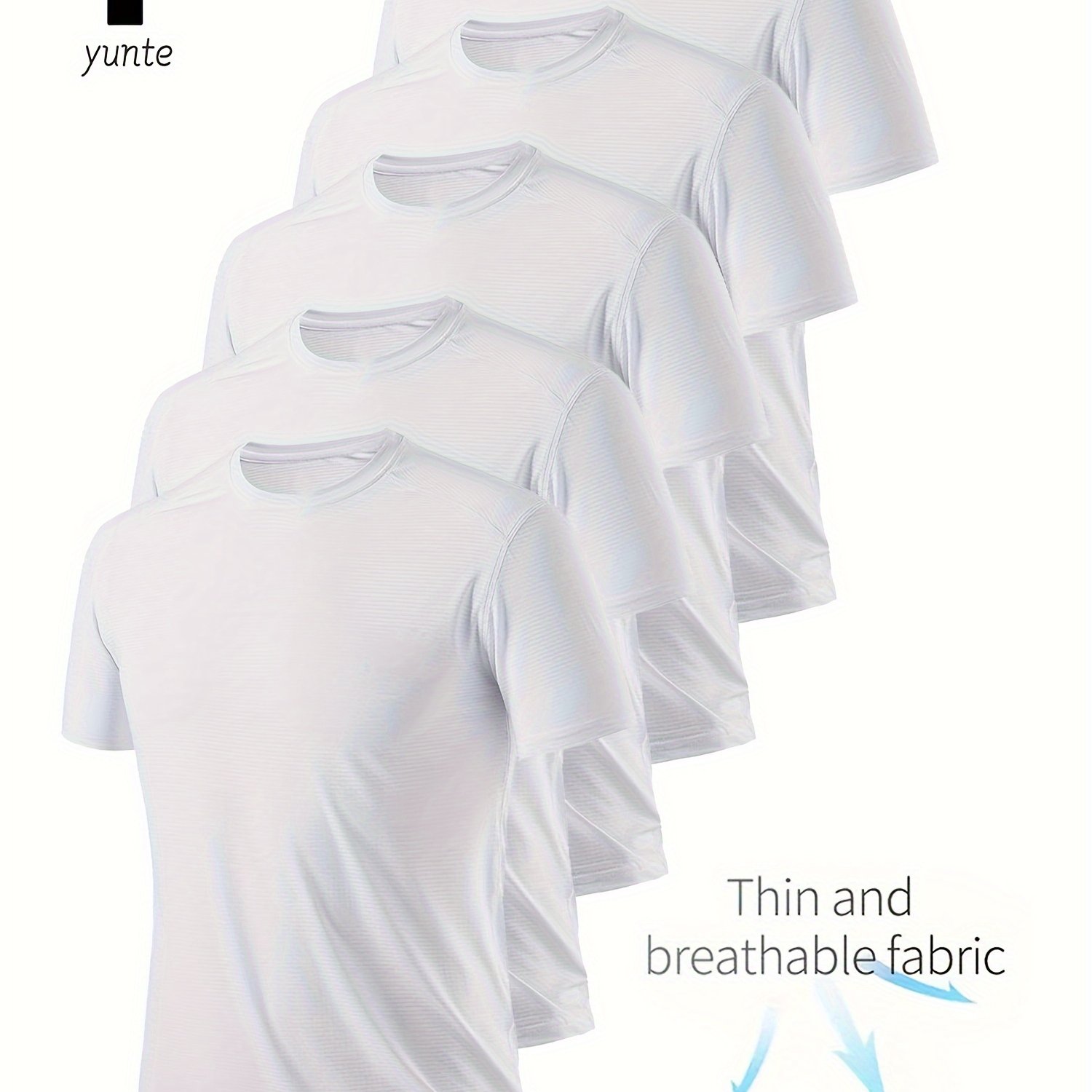 TEMU Men's 5-pack Set Of Summer Fashion T-shirts, Quick Dry And Breathable Crew Neck Short Sleeve Solid Tees, Lightweight And Comfy Active Tops For Fitness Training And Gym Wear