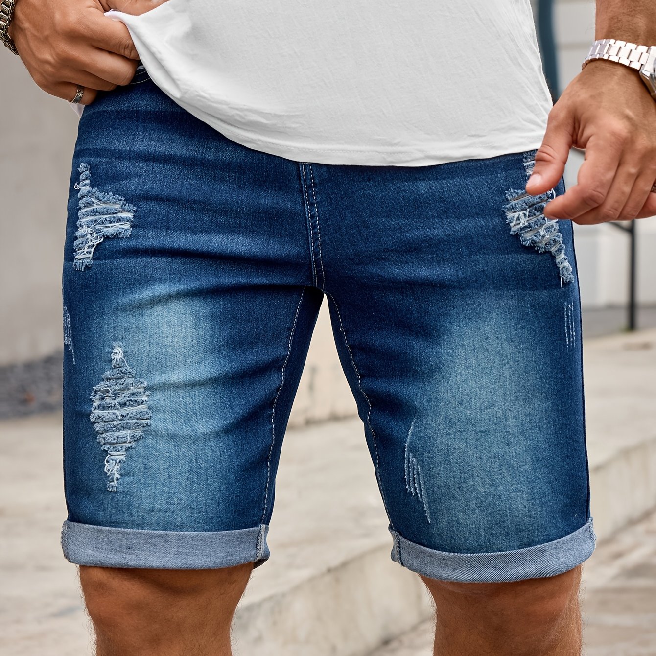 Men's Ripped Distressed Washed Denim Shorts