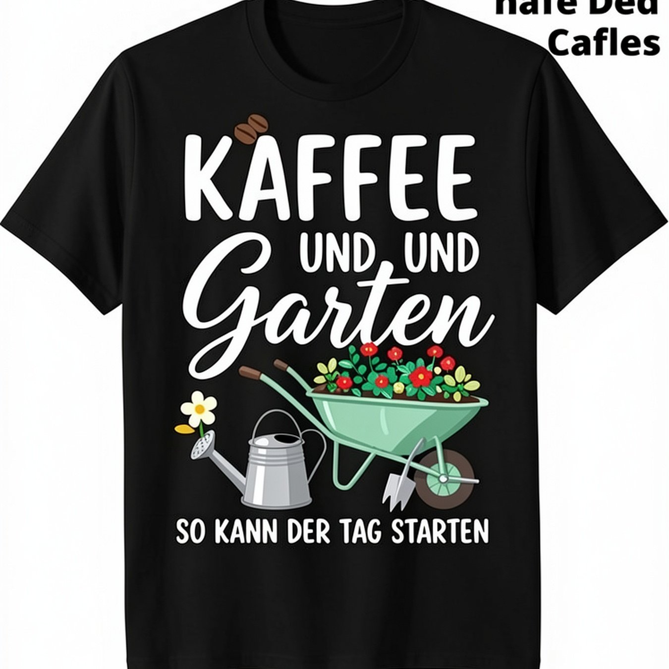 Image of Men's Funny Gardener T-shirt - German 'coffee, That's How ' With Coffee Cup, Shovel & Plants Graphic - Lightweight Casual Shirt Suitable For & - , Machine Washable Casual Attire (ideal - T-shirt