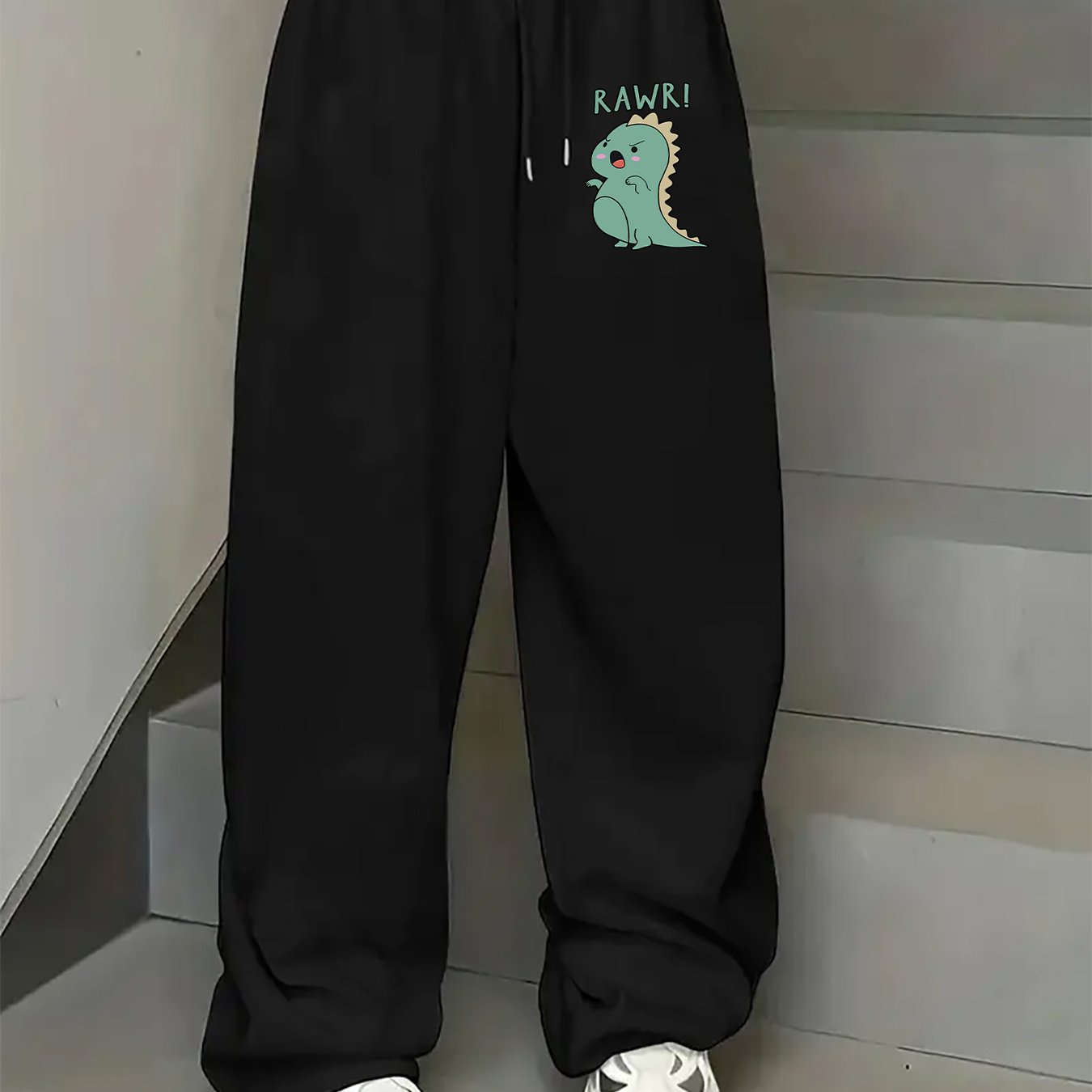 TEMU Women's Casual Straight-leg Pants With Cute Dinosaur & 