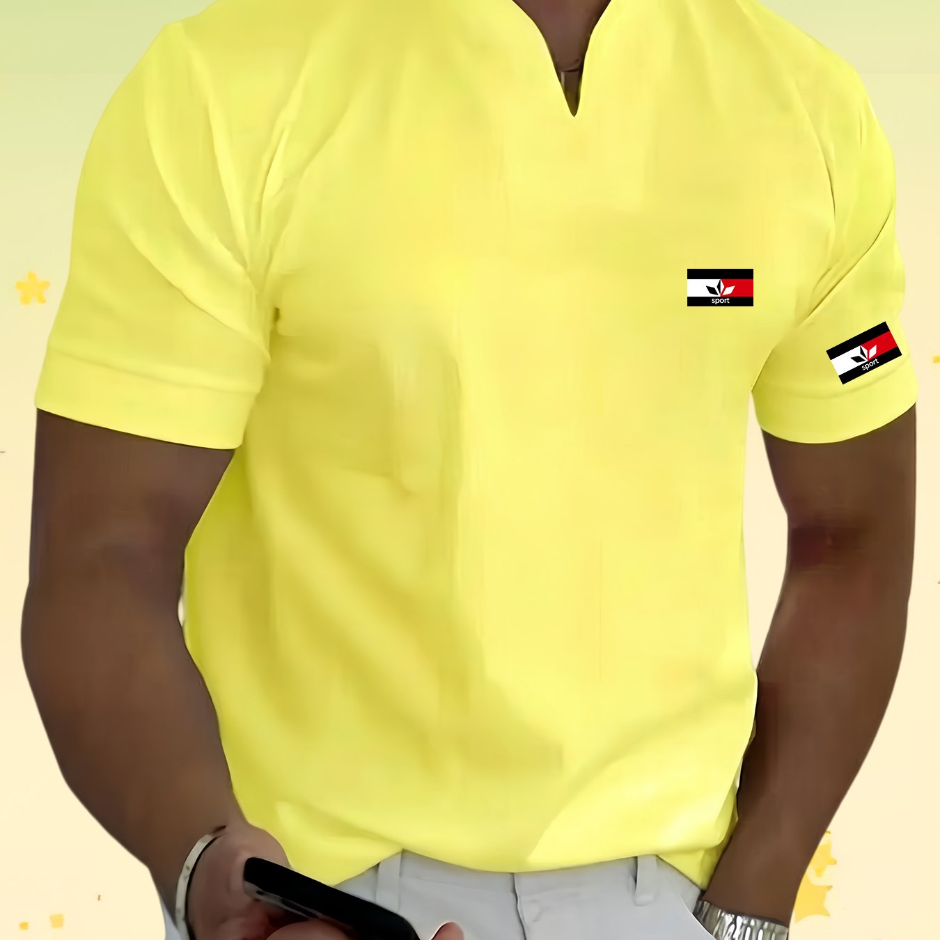 TEMU 2026 Sport Men's New Style Sporty Casual V-neck Short-sleeved T-shirt For Fashionable Versatile Outdoor Sports And Running Men's Clothing