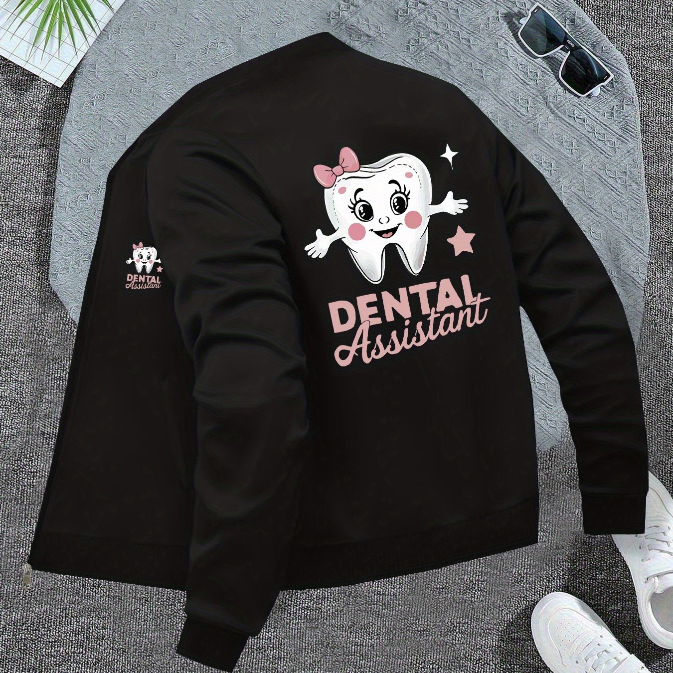 TEMU A Stylish Jacket For Autumn And Winter Featuring A Cute Tooth , Perfect For Dental , And A Comfortable Versatile Outerwear
