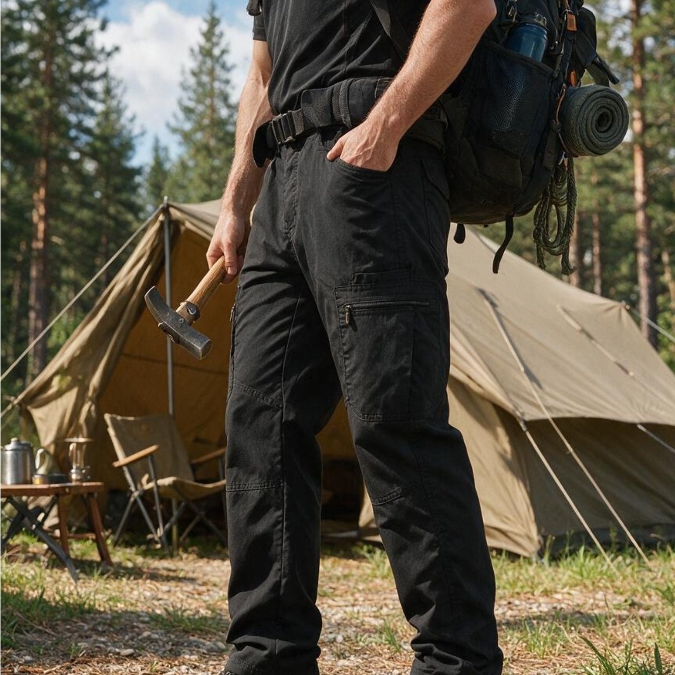 Image of Outdoor Functional Zipper Multi-pocket Straight Cargo Pants For Hiking Camping Fishing