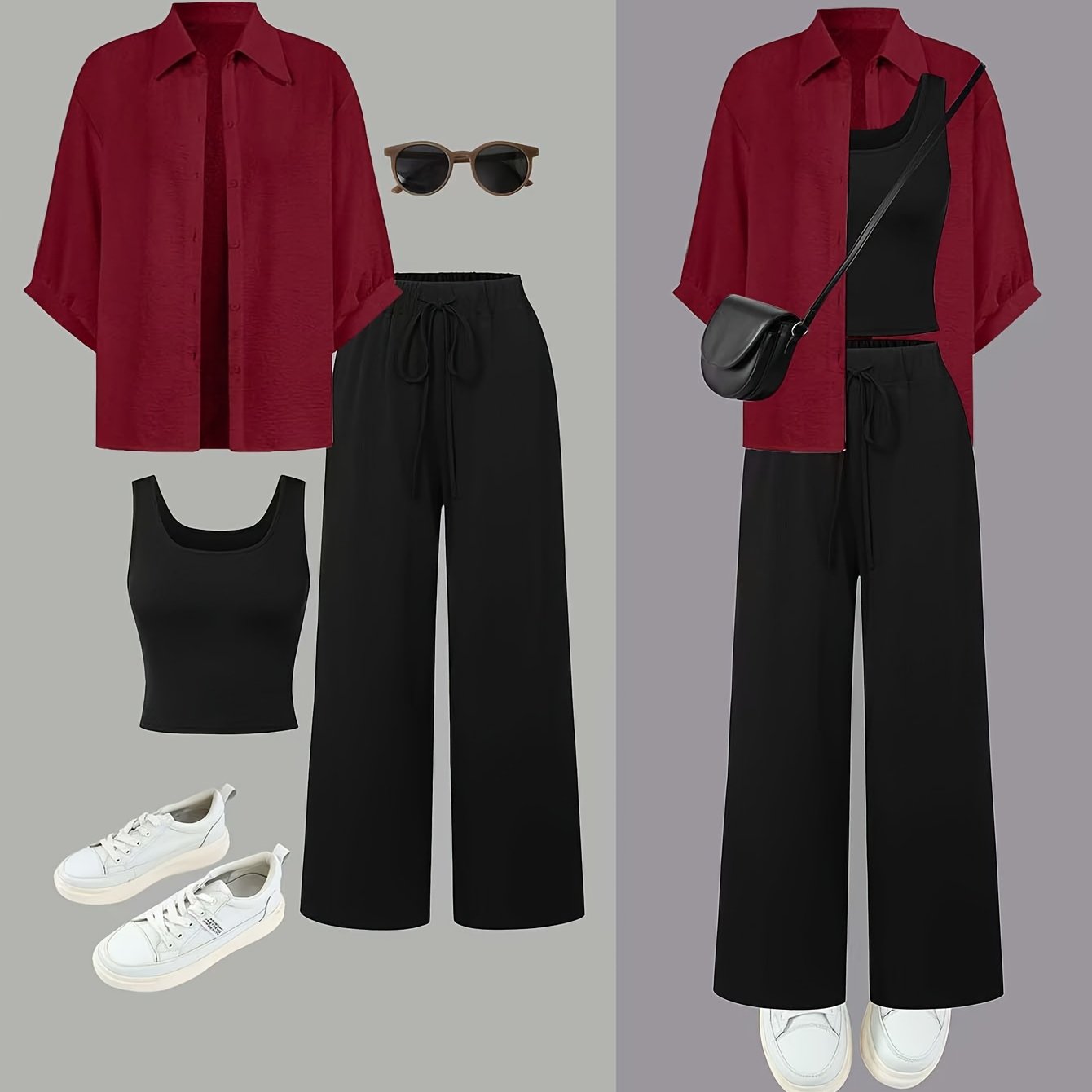 Yy0303025 Women's Casual Three-piece Set: Vest Top, Straight-leg Pants, And Three-quarter Sleeve Shirt