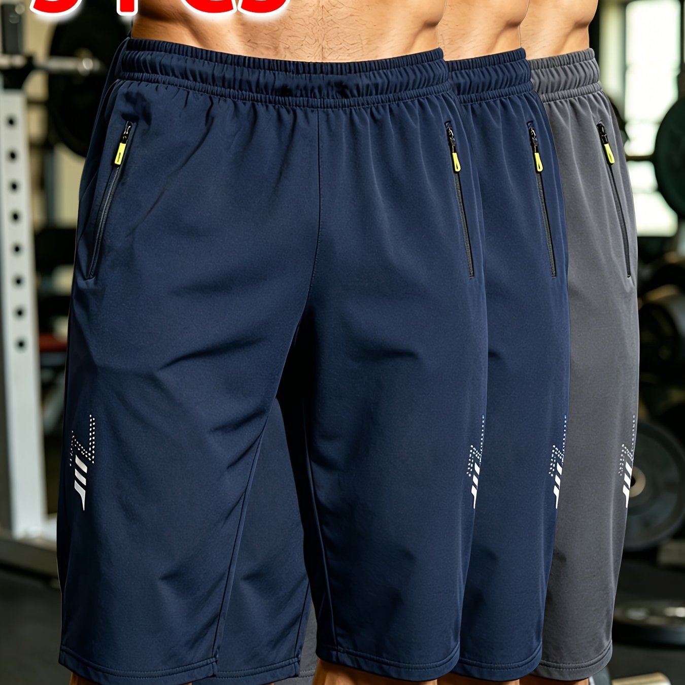 TEMU [villa Obm] 3pcs Set Of Men's Bermuda Shorts, Summer Sweat-absorbent Loose Breathable Sports Solid Color Quick-dry Shorts, Thin Style, Suitable