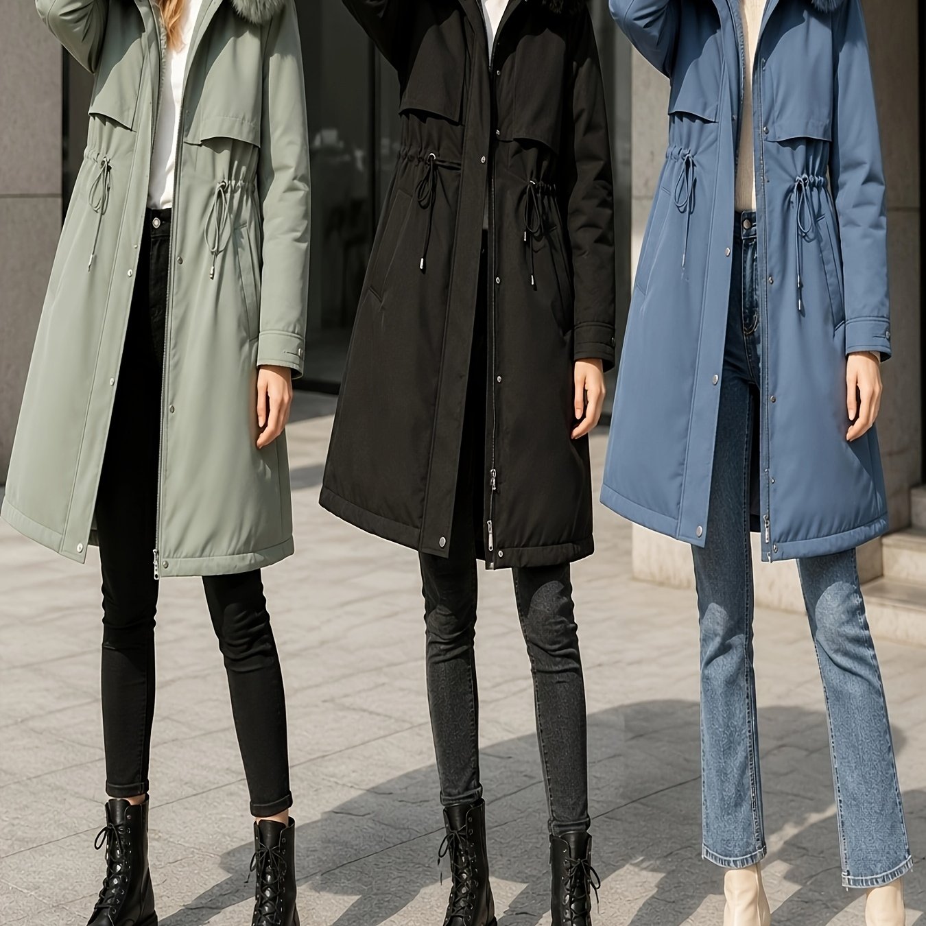 Image of Plus Size Women's Winter Thickened Parka Coat, Detachable Large Hooded Warm Jacket, European And Luxury Windproof And Cold-proof Outerwear, Drawstring Waist For, Wear For Commuting And Daily Use