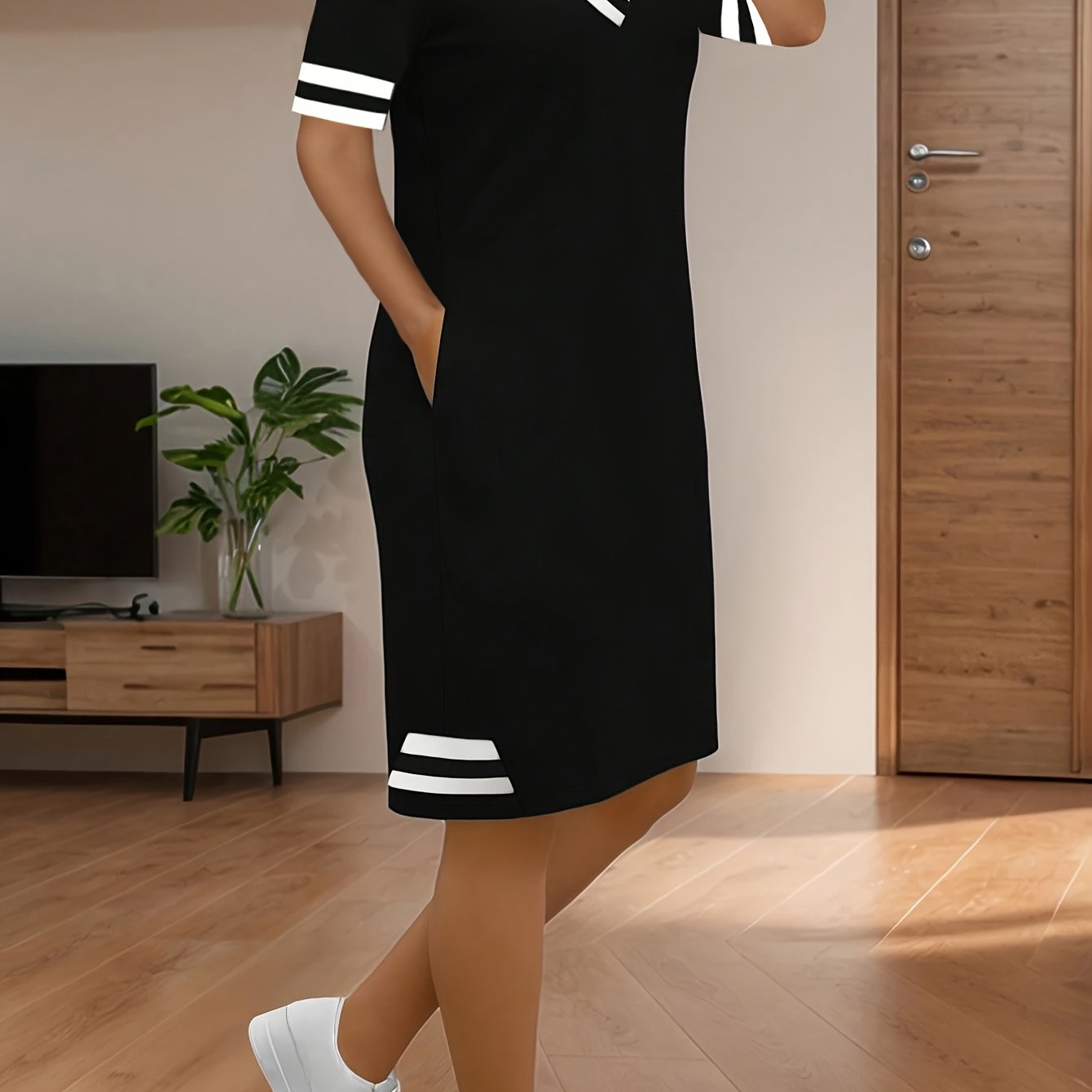 Image of Plus Size, Plus Size Women's Fashion Stretch Slim Fit Short Sleeve Casual Dress