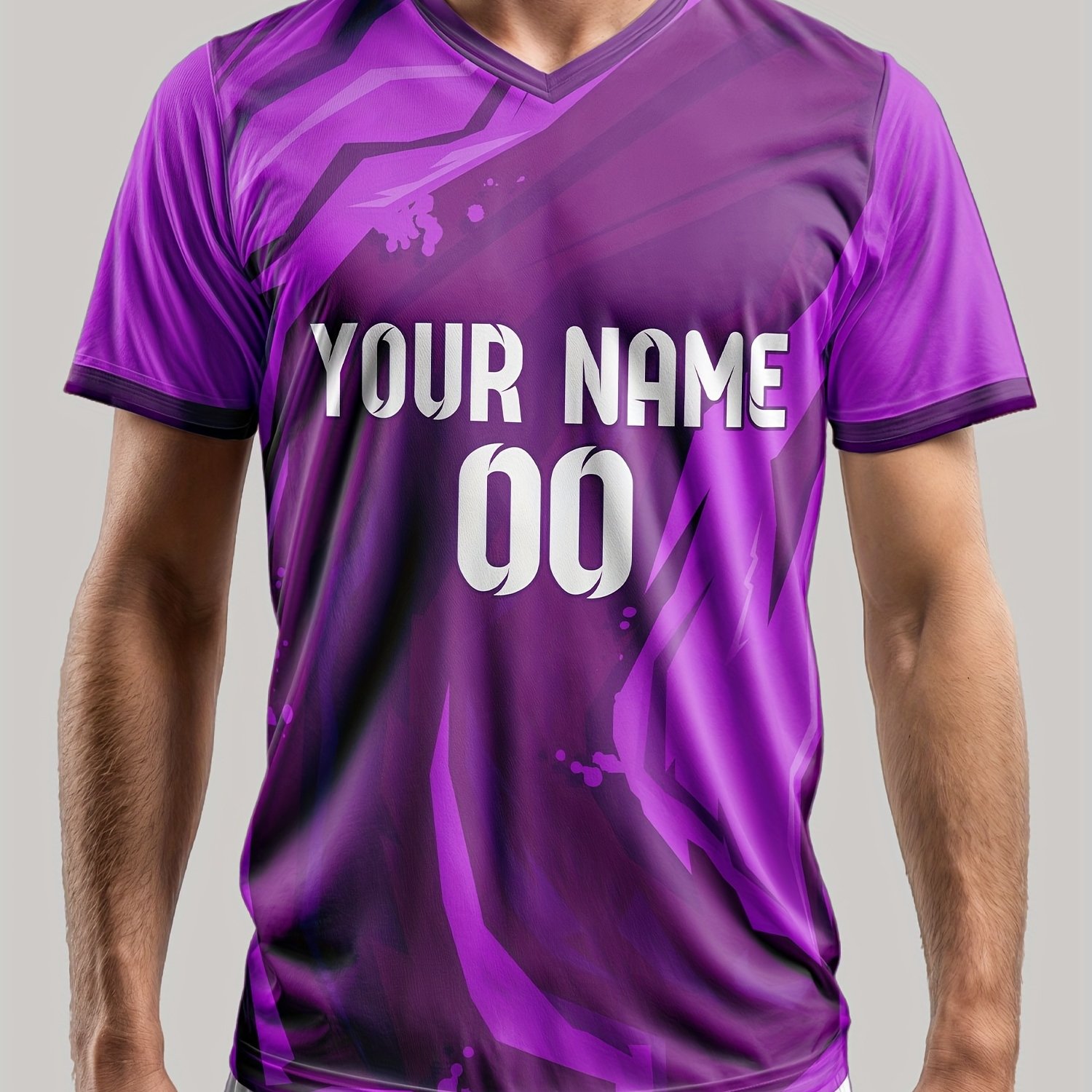 TEMU Customizable V-neck Football Jersey - Personalized Name & Number, Breathable Polyester, Ideal For Summer Parties & Outdoor Activities