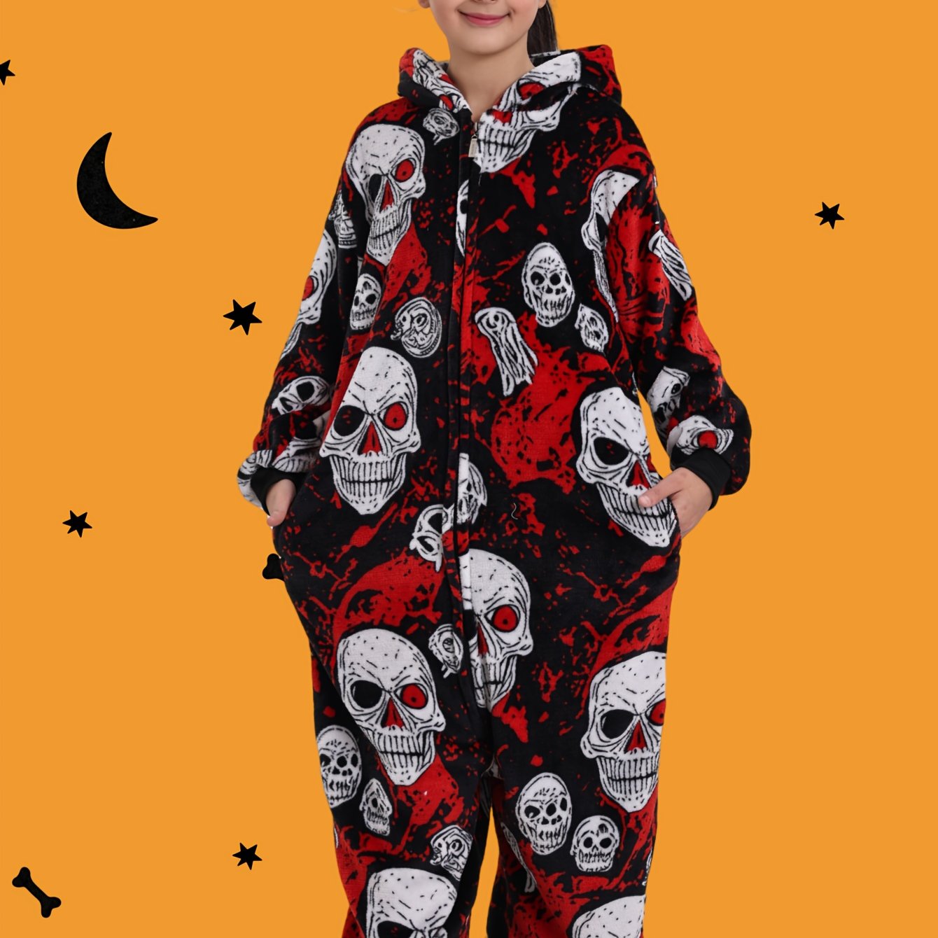 Image of Flame-retardant Fabric 1pc Pajamas - The Gift For Children - 1pc Pajamas - Spring, Autumn, Winter - Security Zipper - Pockets On Sides