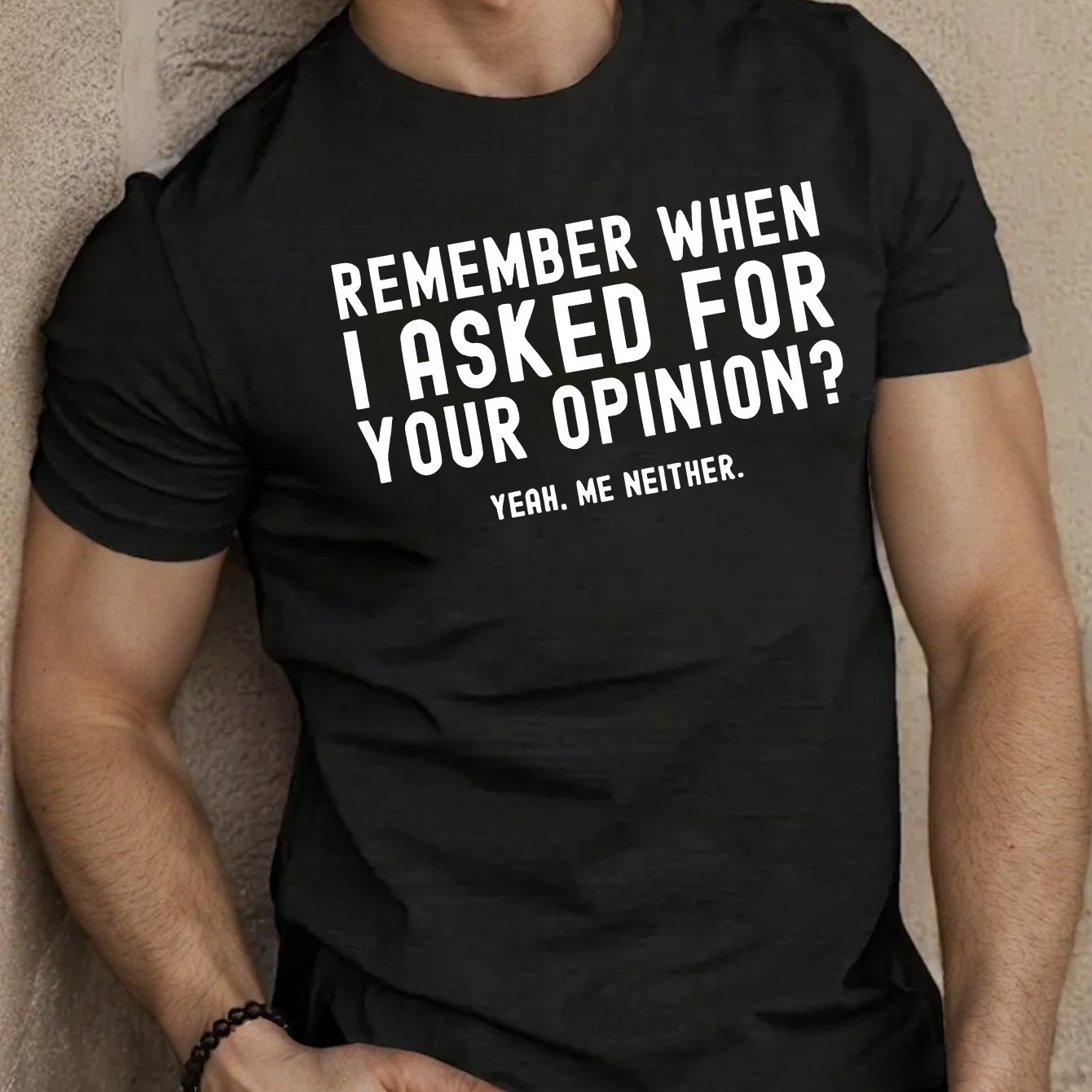 TEMU Men's Casual Summer Graphic T-shirt - " When I For Your ? , Me Neither." Fun Short-sleeve Tee, Black With White Text, Lightweight, Round Neck,