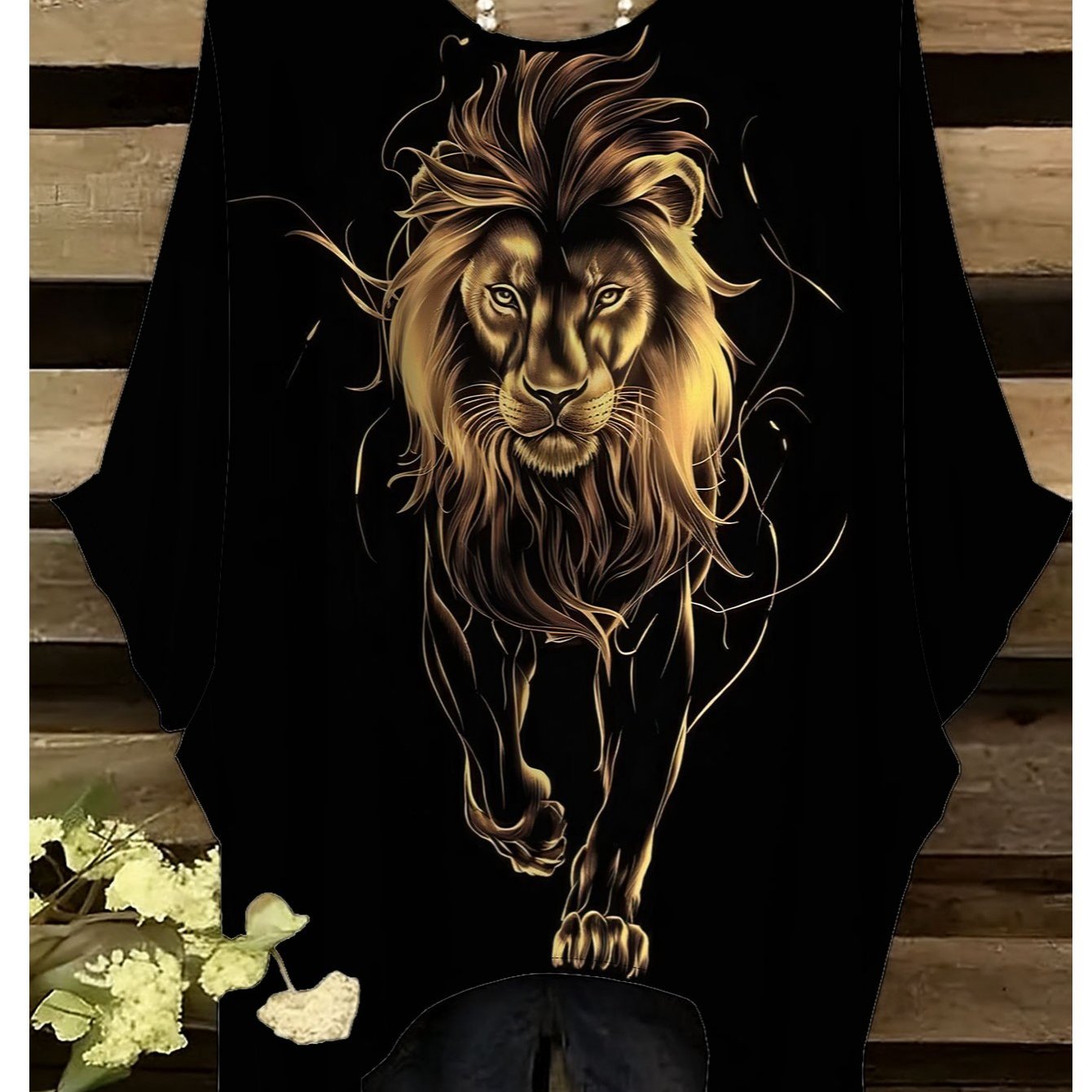 TEMU Plus Size - Plus Size - Lion Pattern Women's Plus Size Short Sleeve T-shirt, Irregular , Tee, Wild Retro, Street Style, Round Neck Short Sleeve,