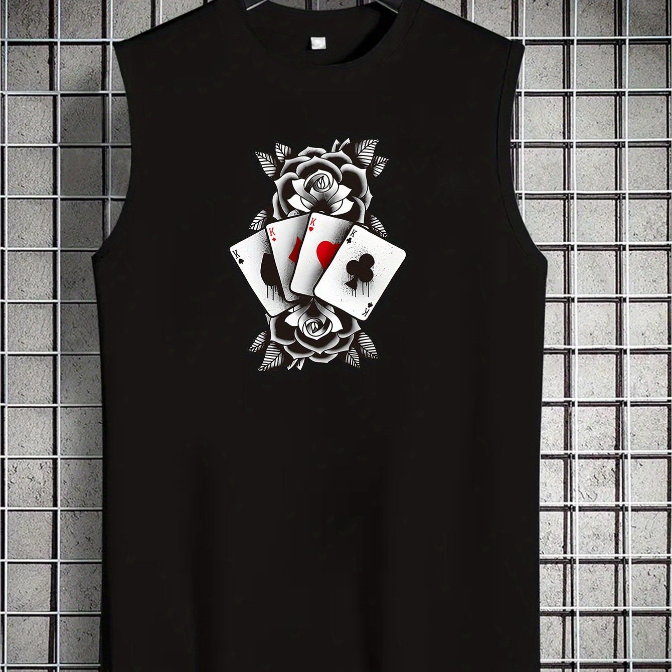 TEMU Spring And Summer Tank Tops Featuring Style, Print For Young Men, Casual Wear With A Round Neck