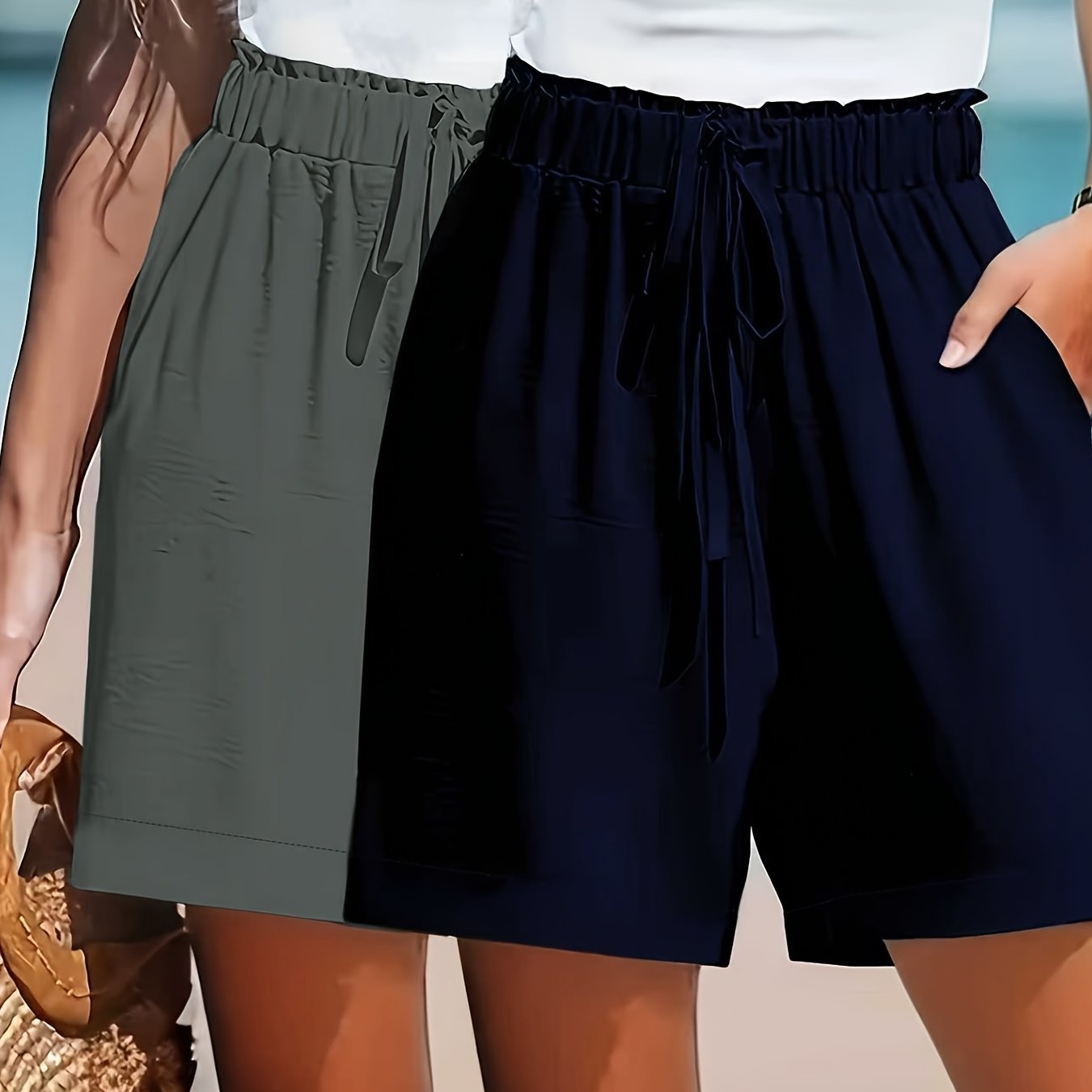 E-shop 2er-Set Damen Shorts, elastischer Bund, Saumpositionierung, praktische , weicher und bequemer Stoff, leicht zu waschen, Sommer-Must-Have,