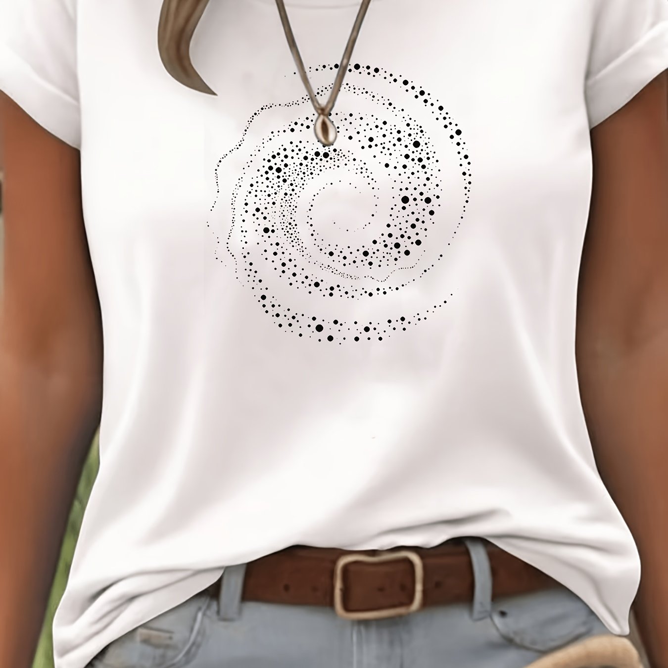 Women's Stretch Casual T-shirt Suitable For - Wear - Fabric, Geometric, Versatile Plain Base For Layering Or Wear - Hand Wash Care, Everyday Essential Top
