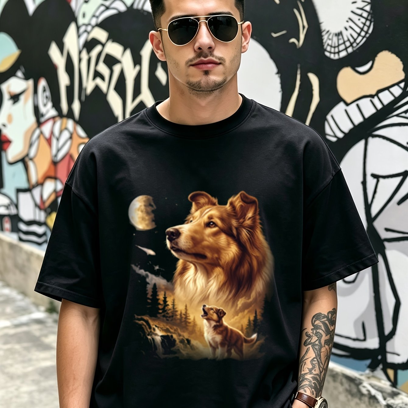 Image of Rough Collie Minimalist Style Clothing Top Gym Wear Gift For Dog Dads Men Mens Tshirt 180g Cotton Round Neck