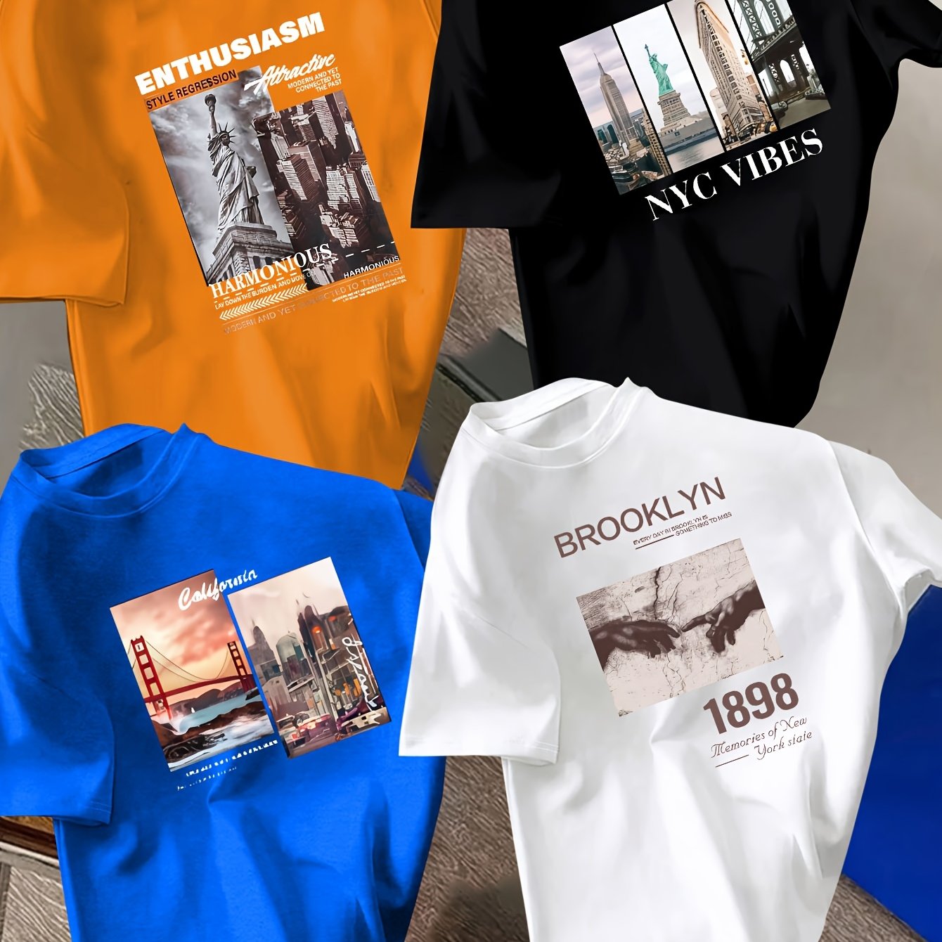 TEMU New Summer Casual European And Print Short-sleeve T-shirt 4pcs Mixed Set, For Teenager, For Teenager